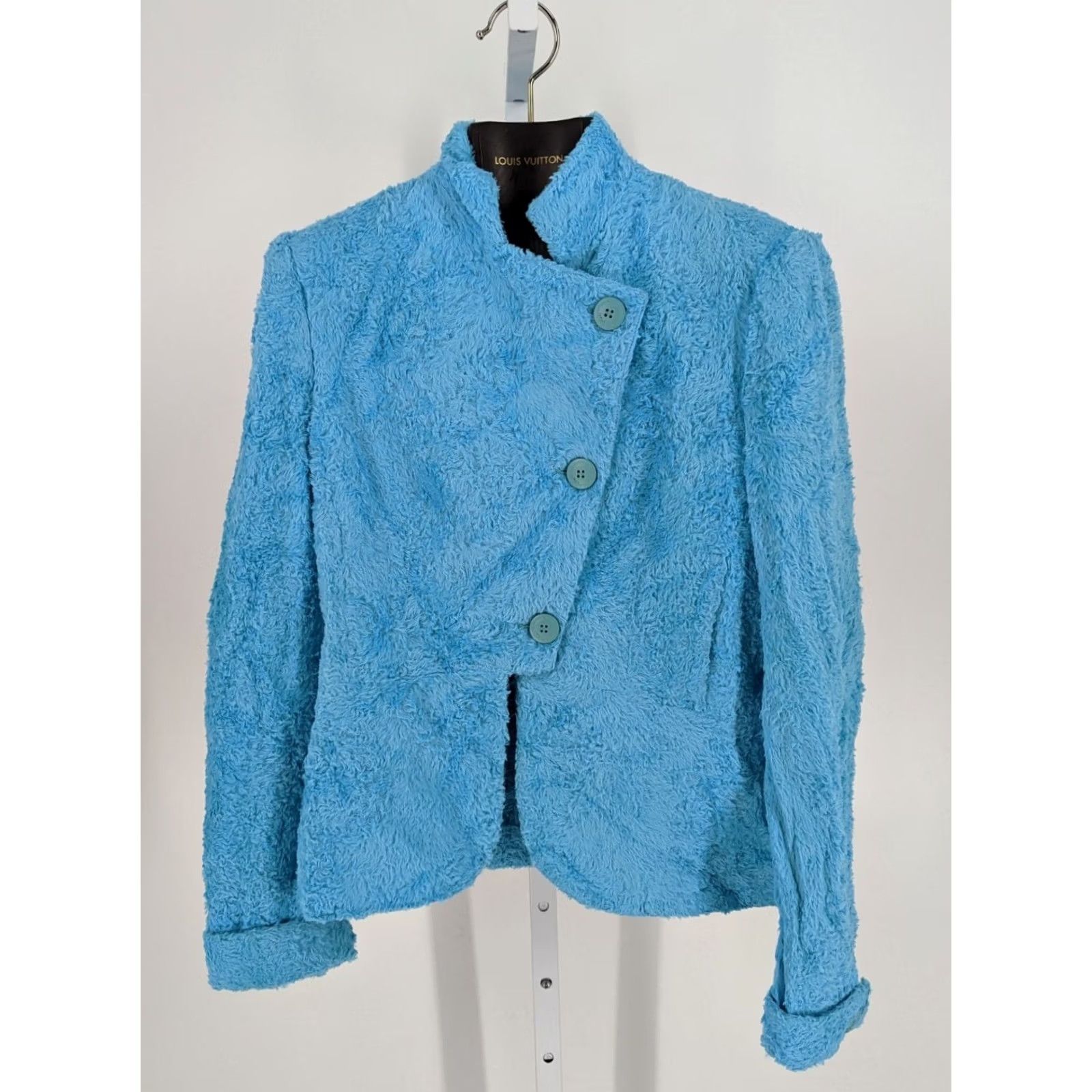 Versace VINTAGE Versus Versace Jacket Women Fur Sky Blue 42 Italy Short Bold Rockstar 90s Size M / US 6-8 / IT 42-44 - 3 Thumbnail