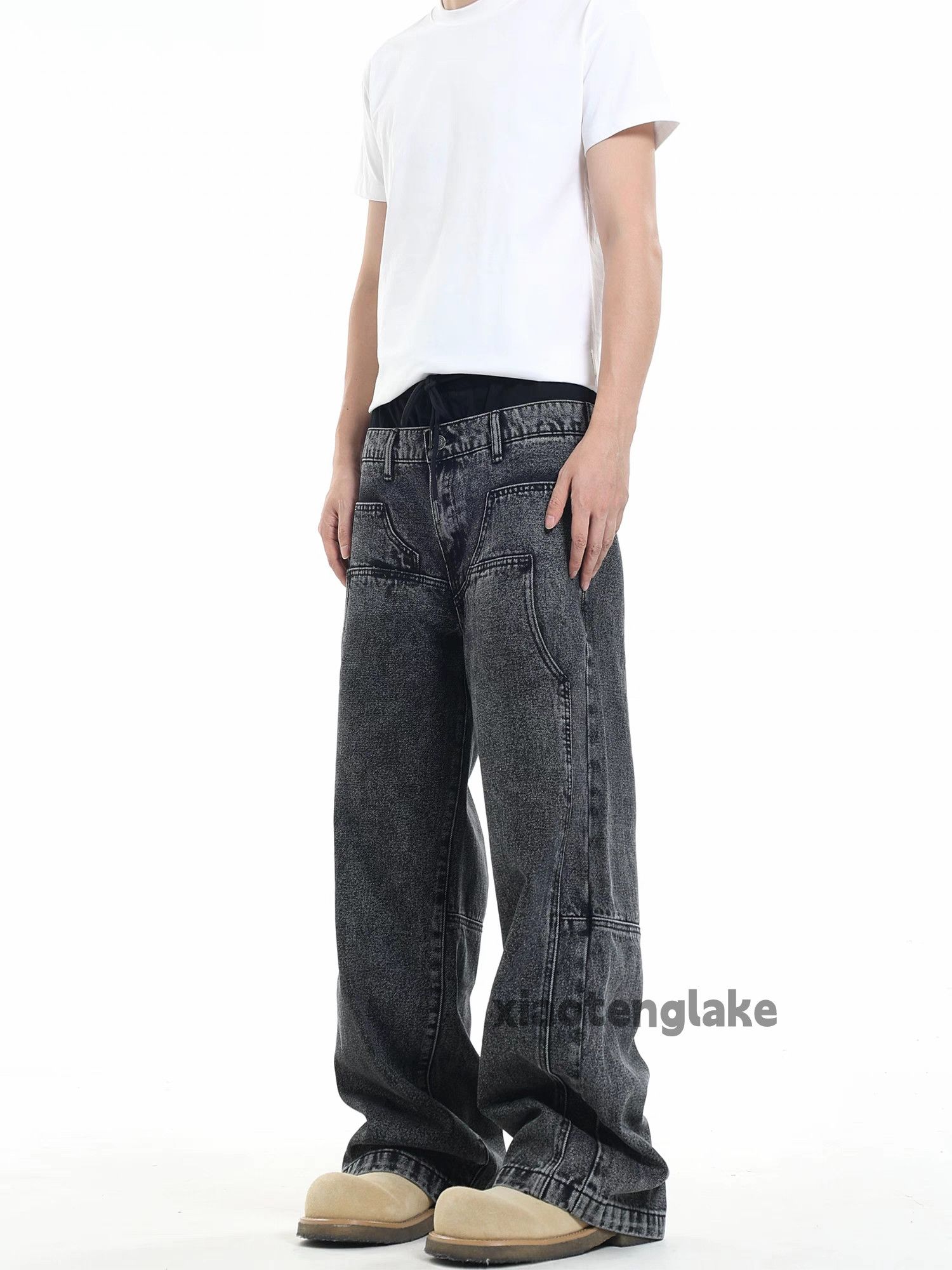 Jean × Vintage washed faded cleanfit yuppie double waist patchwork jeans Size US 32 / EU 48 - 5 Thumbnail