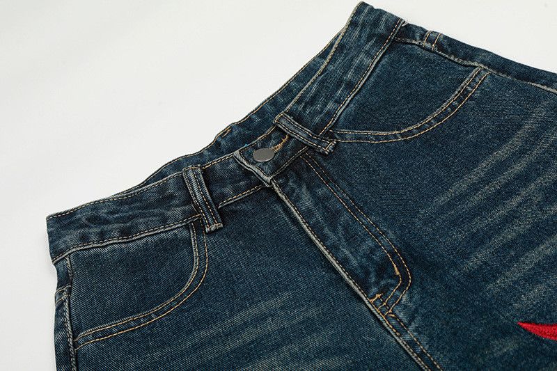 Jean American retro men's loose straight distressed curved jeans Size US 32 / EU 48 - 3 Thumbnail