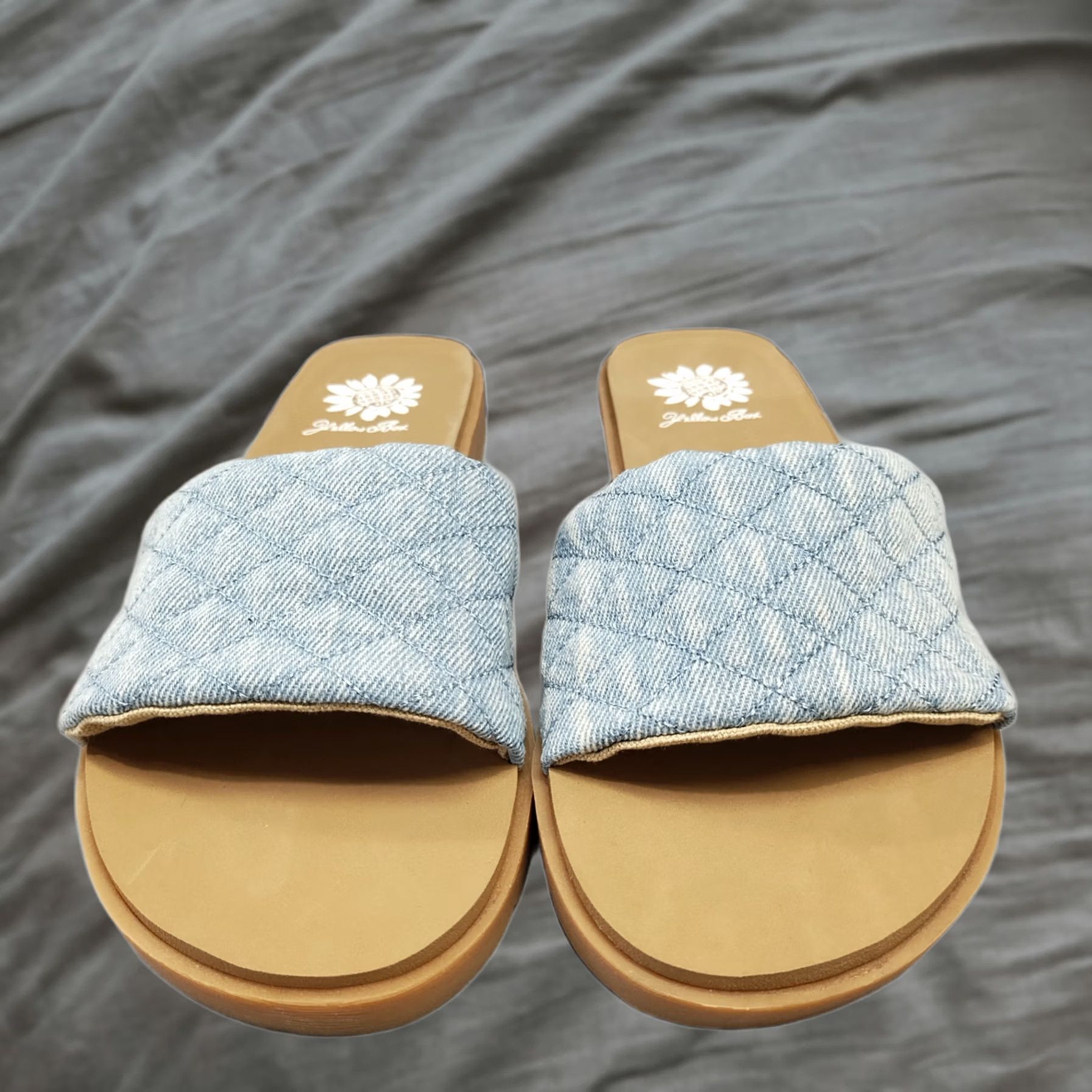 Vintage Yellow Box Fitzy Slide Sandals Womens 6.5M Blue Tan EVA Cushioned Footbed Size US 7 / IT 37 - 1 Thumbnail