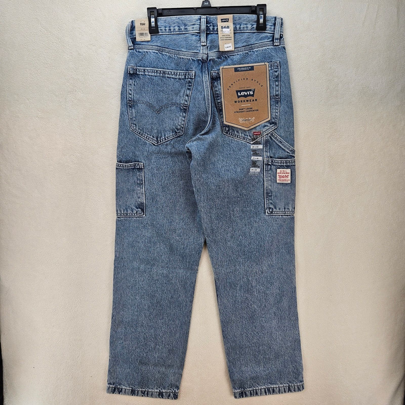 Levi's LEVI'S 568 MEN'S 30X32 CARPENTER LIGHT BLUE DENIM JEANS NWT Size US 30 / EU 46 - 6 Thumbnail
