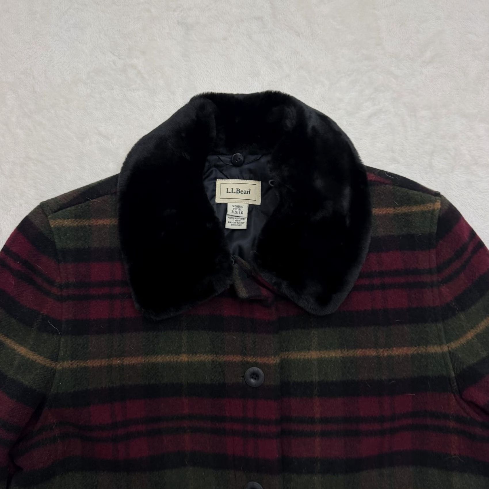 Vintage VINTAGE LL Bean Coat Jacket Womens Large Petite Plaid Faux Fur Collar Quilted Lined Size L / US 10 / IT 46 - 2 Thumbnail