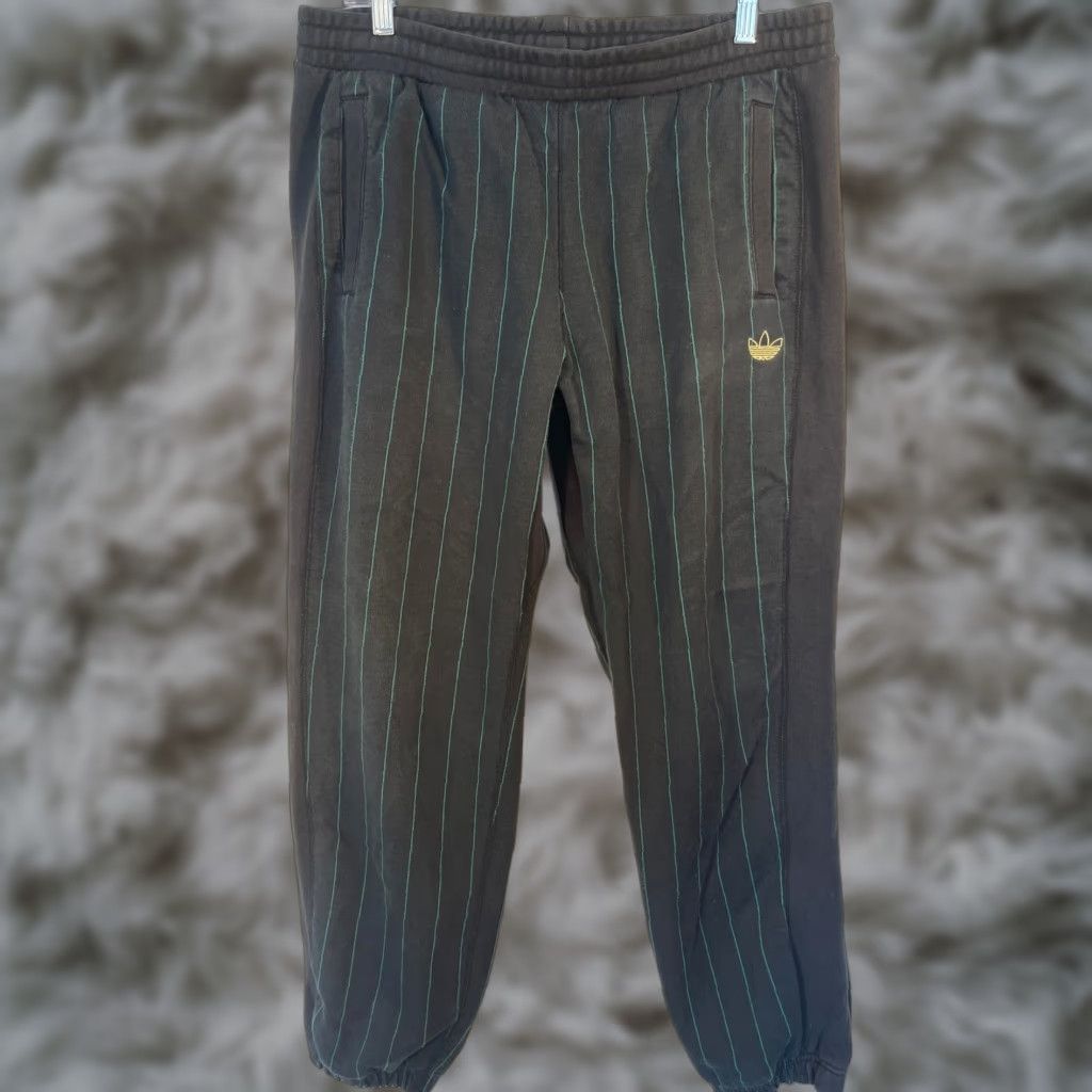 Adidas Adidas Mens Large Black Green Striped Jogger Pants Sports Casual Athletic Size US 33 - 1 Thumbnail