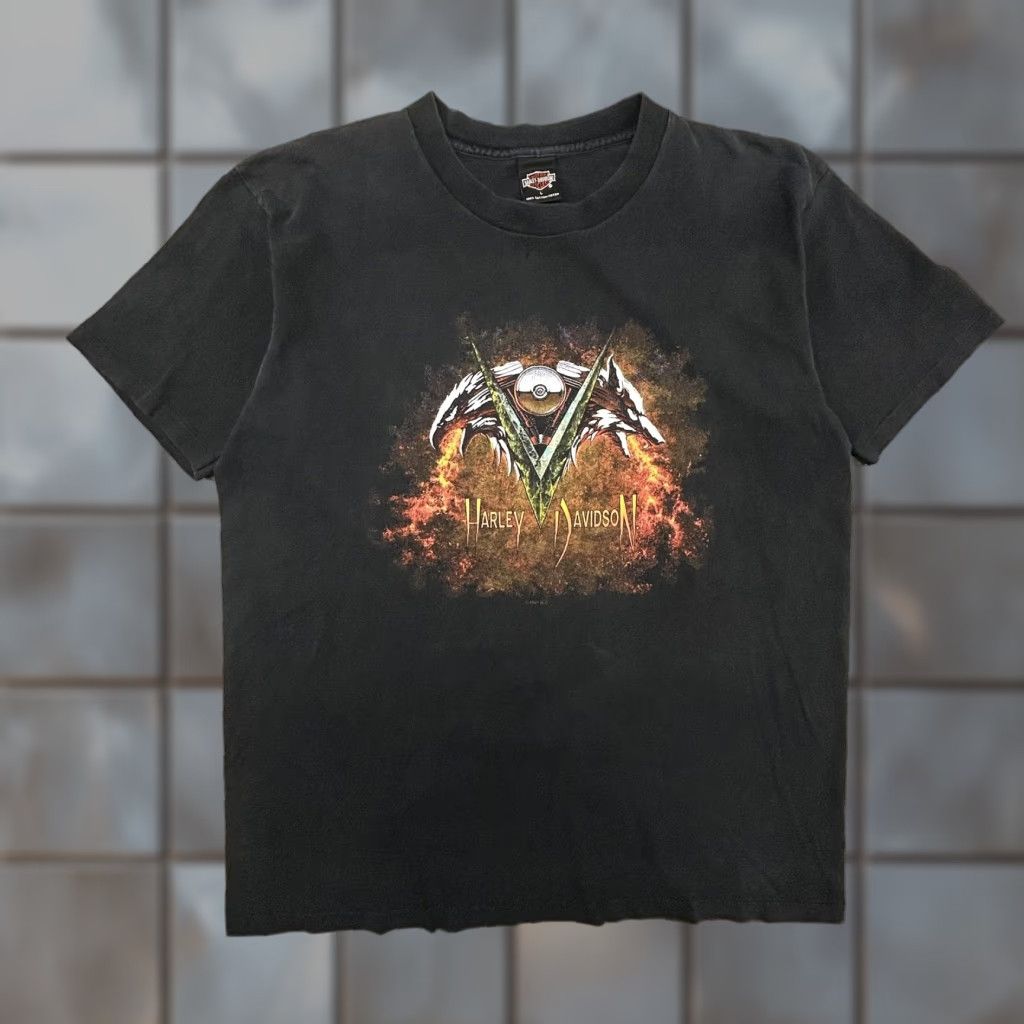 Harley Davidson VINTAGE Harley-Davidson Shirt Mens L Black Wolf V Engine 90s USA T-Shirt Graphic Print Front Back Size US L / EU 52-54 / 3 - 1 Thumbnail