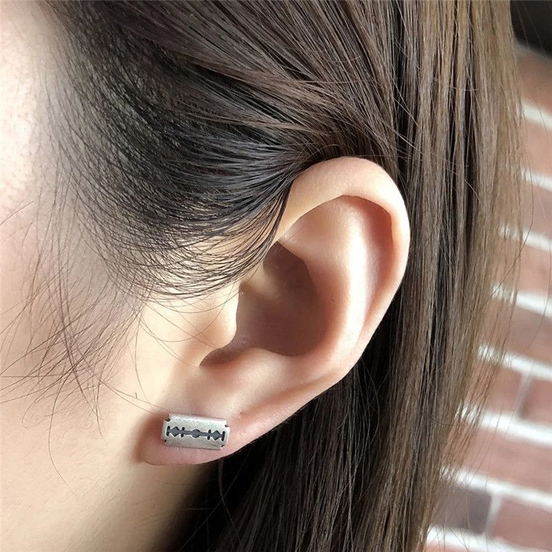 Jewelry Razor Blade Stud Earrings 925 Sterling Silver Ear Gift Size ONE SIZE - 4 Thumbnail