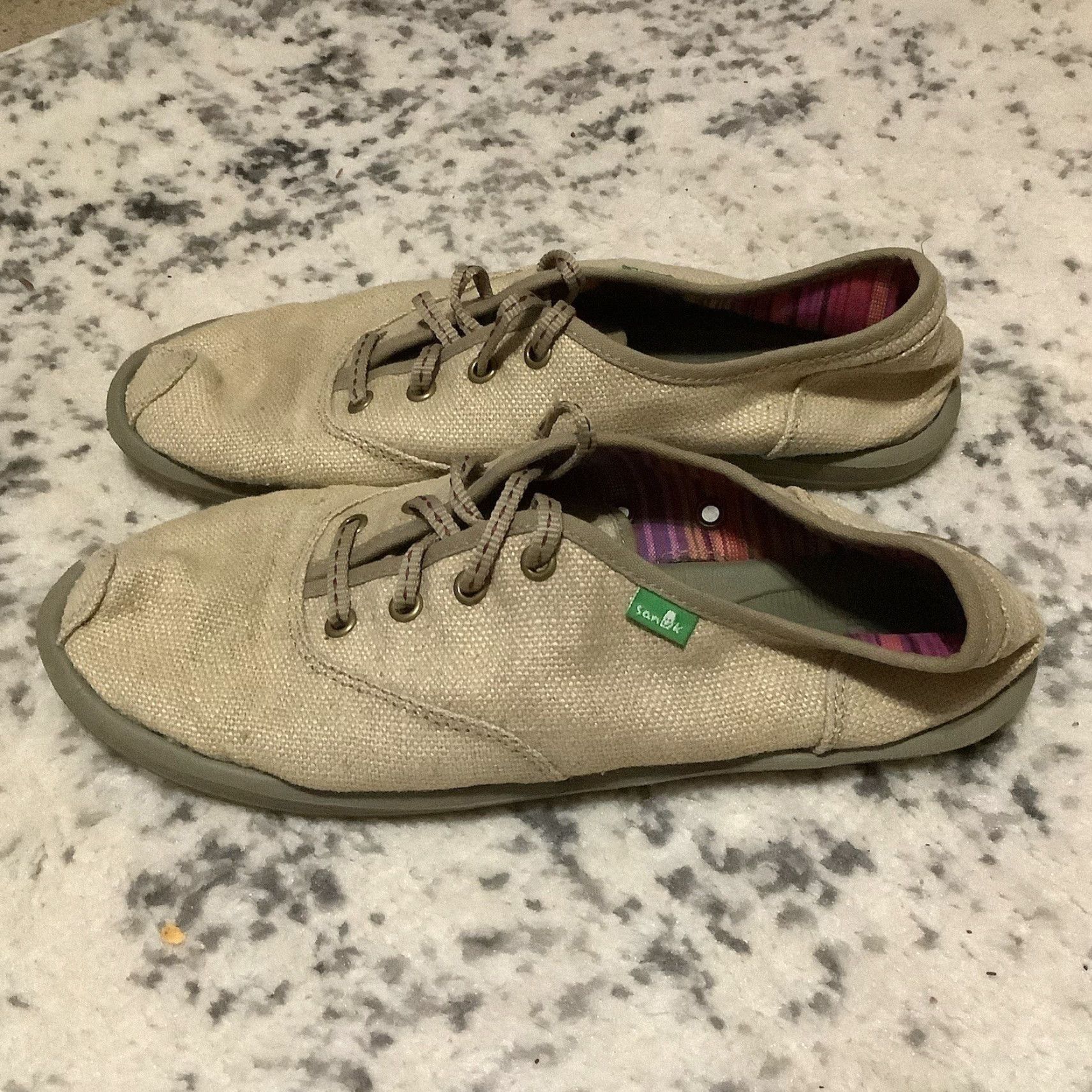 Sanuk Sanuk Casual Sneaker Tie Shoe Sz 10 Women's Beige Canvas Low Top Flat Lace Up Lake Shoes Size L / US 10 / IT 46 - 2 Thumbnail
