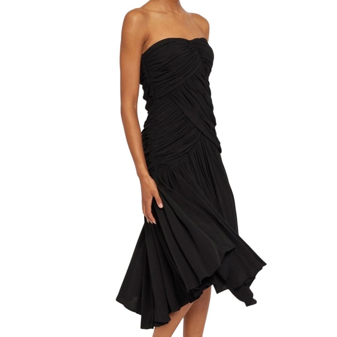 Joie Joie Vivienne Black Strapless Ruched Midi Dress Size 4 Asymm Size S / US 4 / IT 40 - 1 Thumbnail