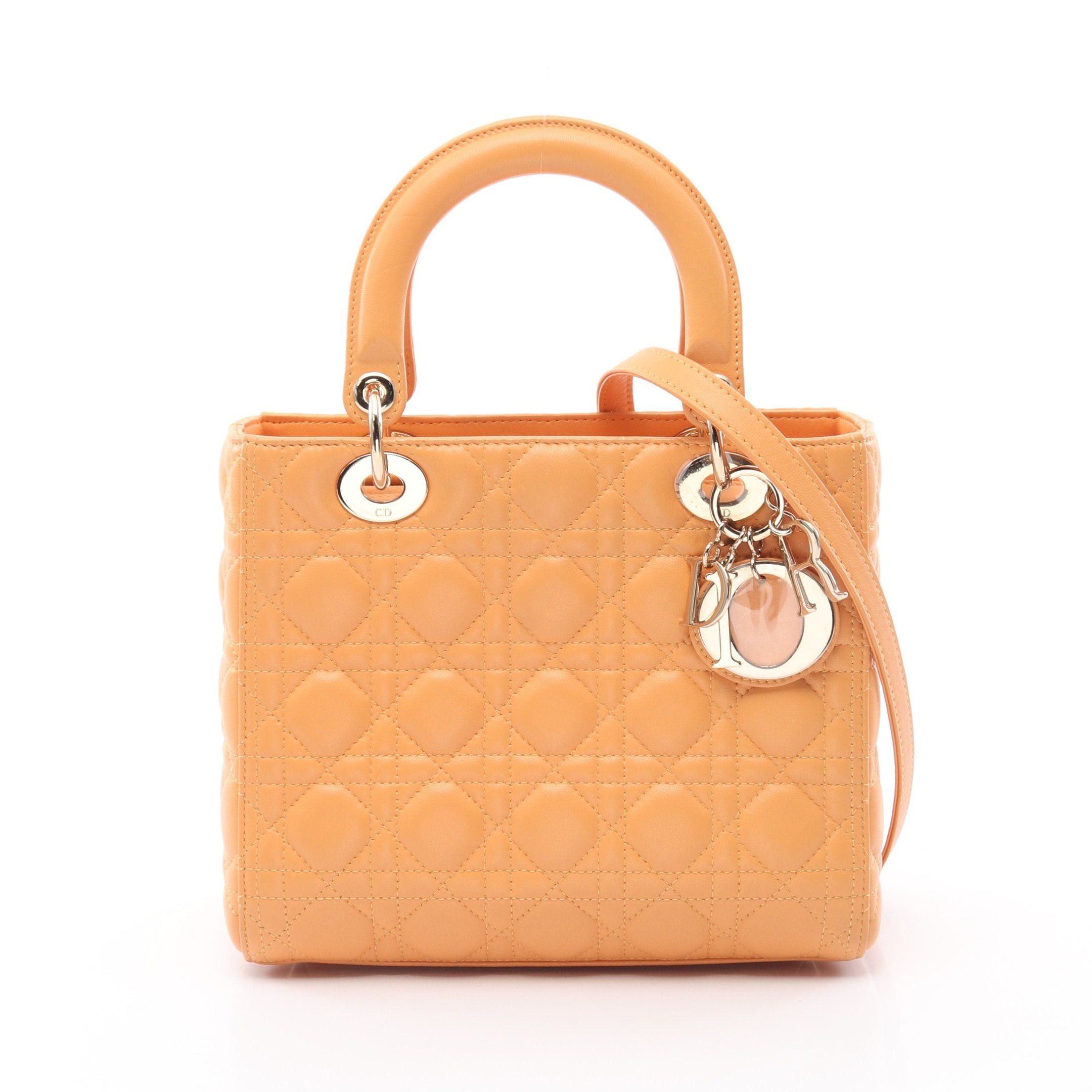 Dior Dior Lady Dior Canage Handbag Leather Orange Yellow Size ONE SIZE - 1 Thumbnail