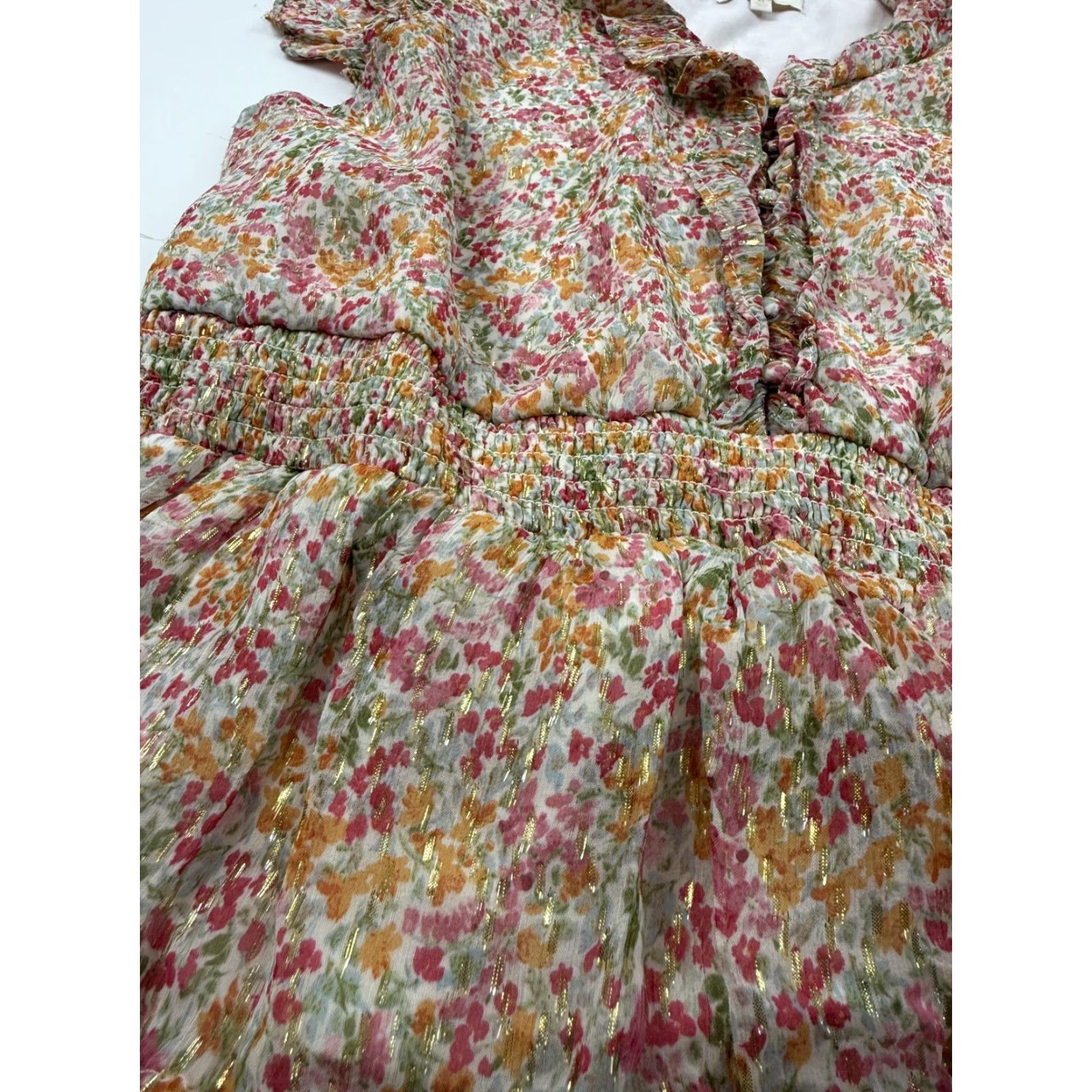 Parker Parker Blouse Womens XL Multicolor Floral Peplum V-Neck Flutter Sleeve Ruffle Button Tuck Chiffon Size XL / US 12-14 / IT 48-50 - 3 Thumbnail