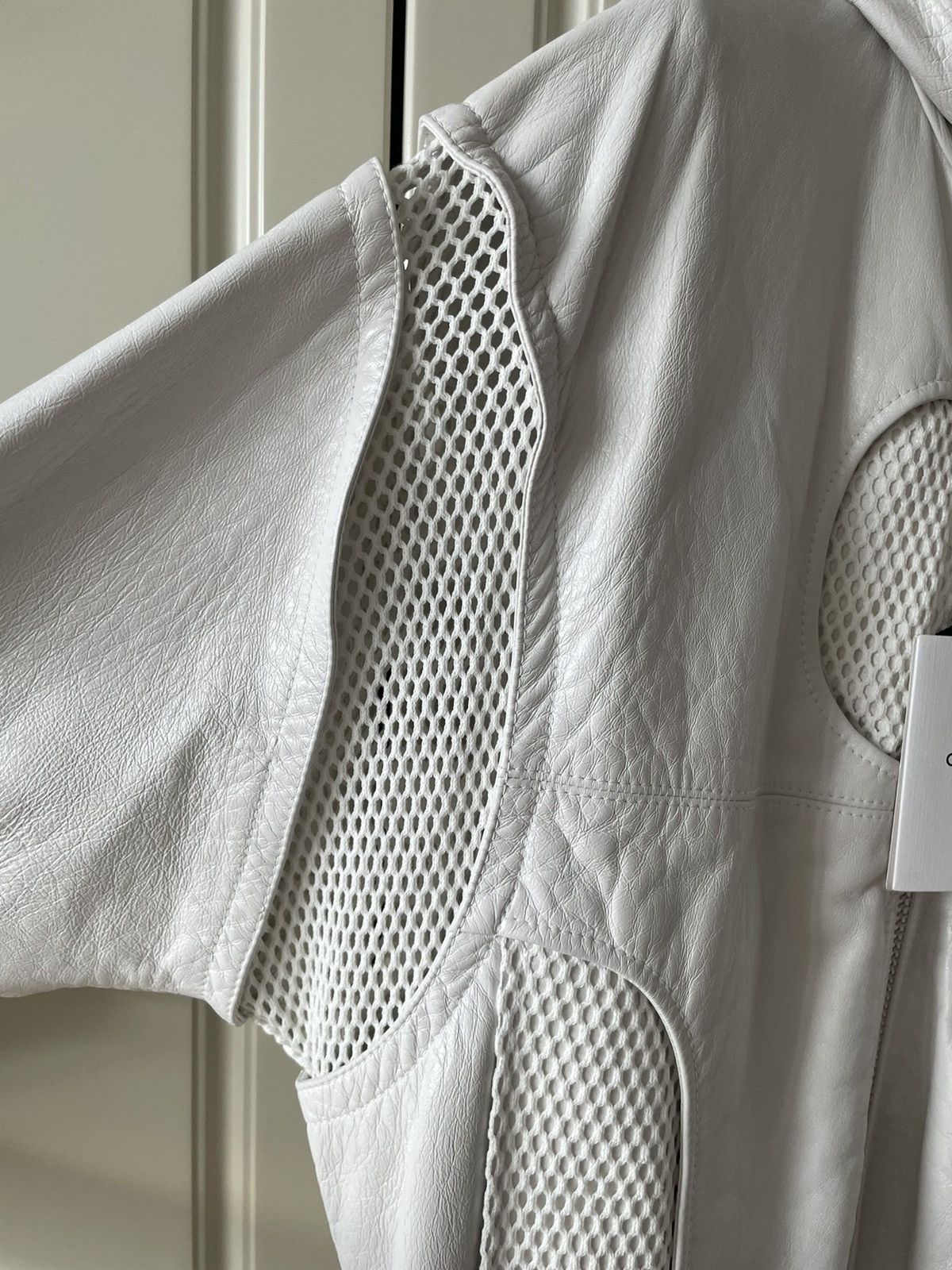 Celine × Hedi Slimane SS22 White Hooded Leather Bomber Mesh Panneling Size US S / EU 44-46 / 1 - 11 Thumbnail