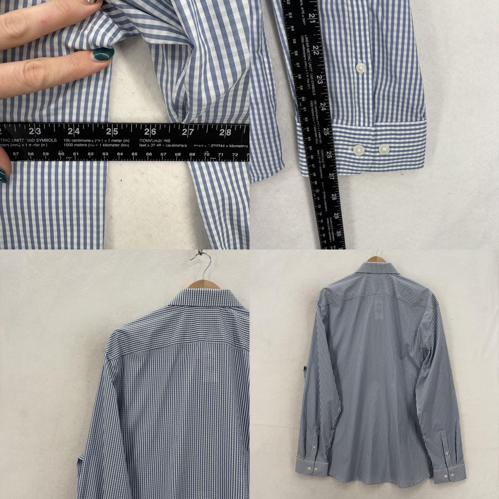 Express Express Dress Shirt Mens XL Blue Stripe Slim Fit Stretch Business Size 46R - 8 Thumbnail