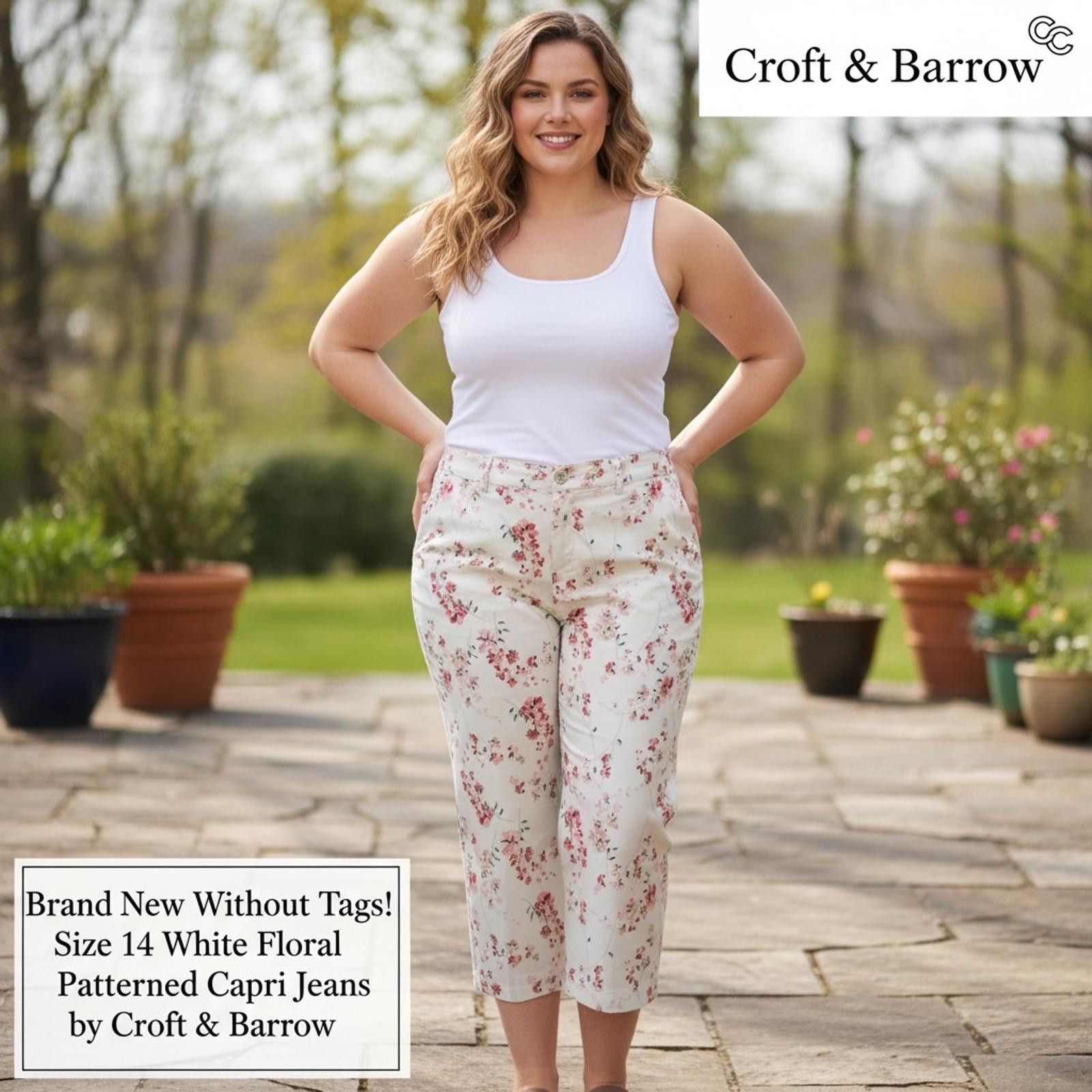 Croft & Barrow Croft & Barrow White Floral Patterned Capri Jeans Size 14 Size 34" / US 12 / IT 48 - 1 Thumbnail