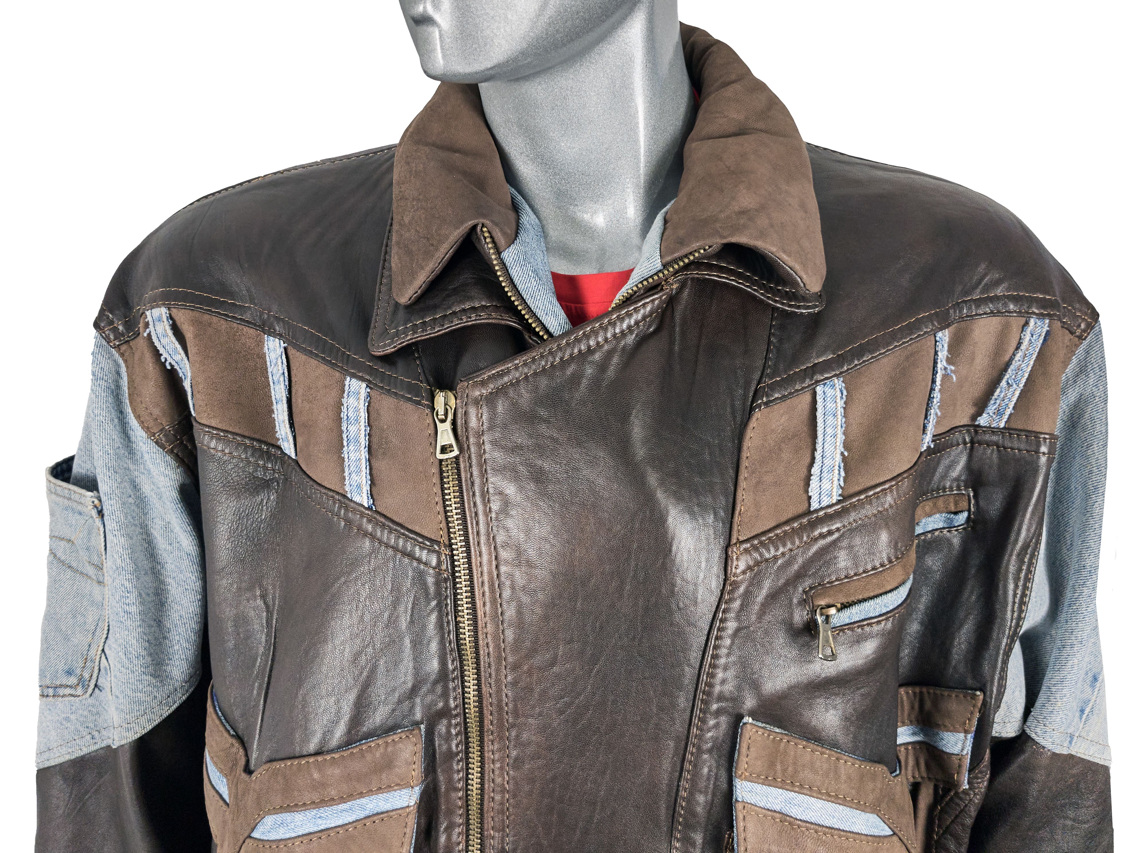 Vintage Vintage 80s Italian leather biker jacket with denim inserts Size US XL / EU 56 / 4 - 11 Thumbnail