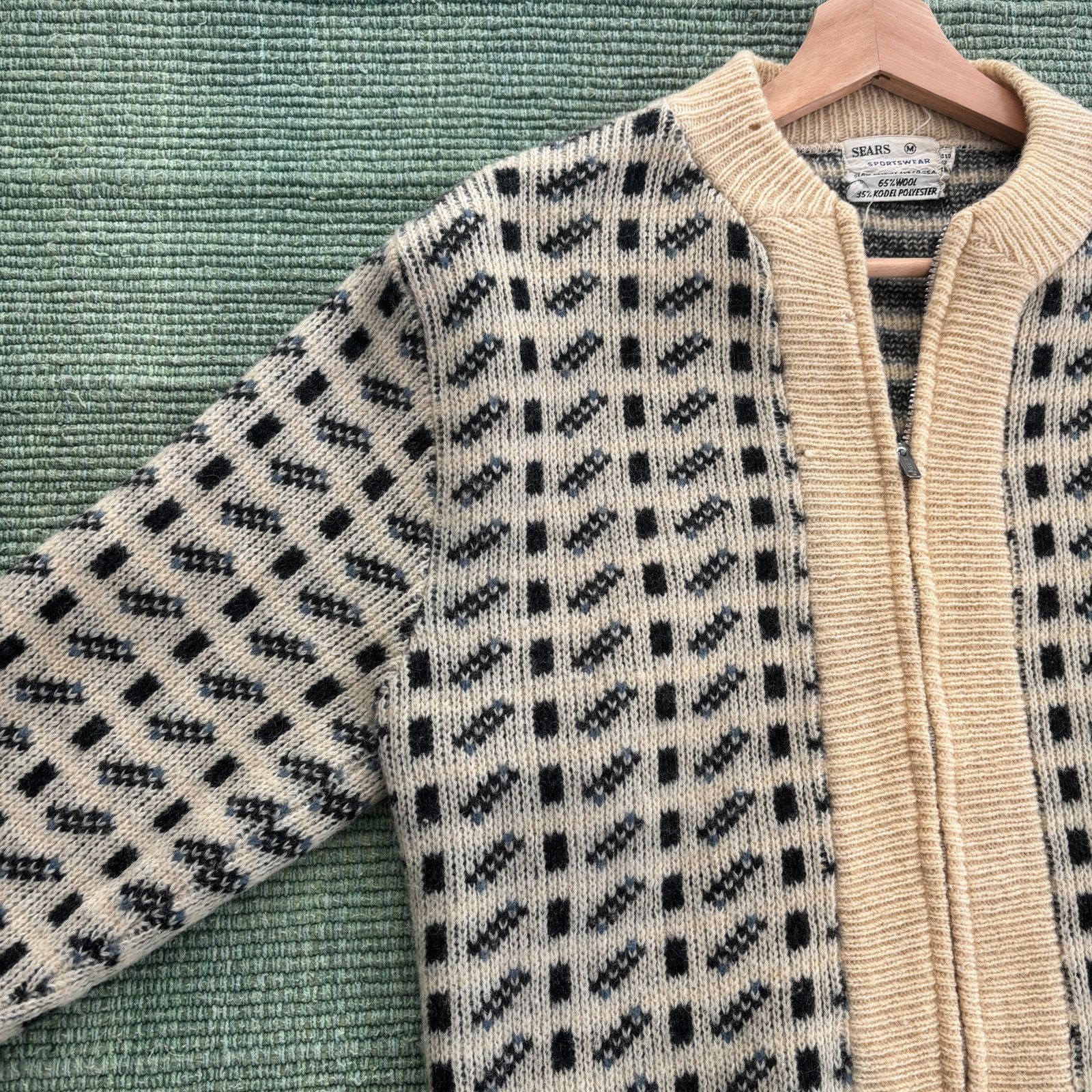 Sears × Vintage 1960s Sears brand zip up wool cardigan, cream and black Size US M / EU 48-50 / 2 - 5 Thumbnail