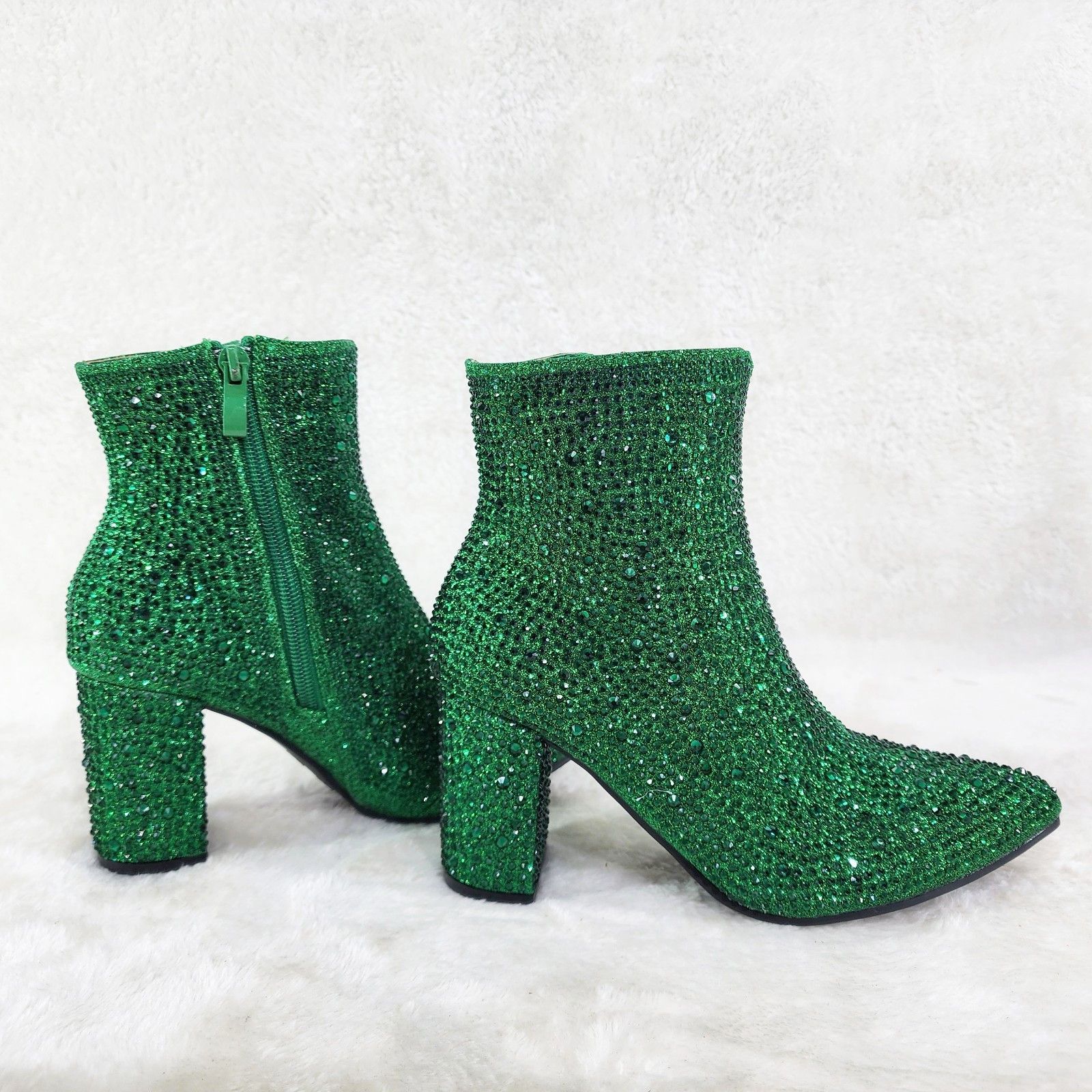 Other Crystel Emerald Green Rhinestone Block Heel Ankle Boots (US Size US 7.5 / IT 37.5 - 3 Thumbnail