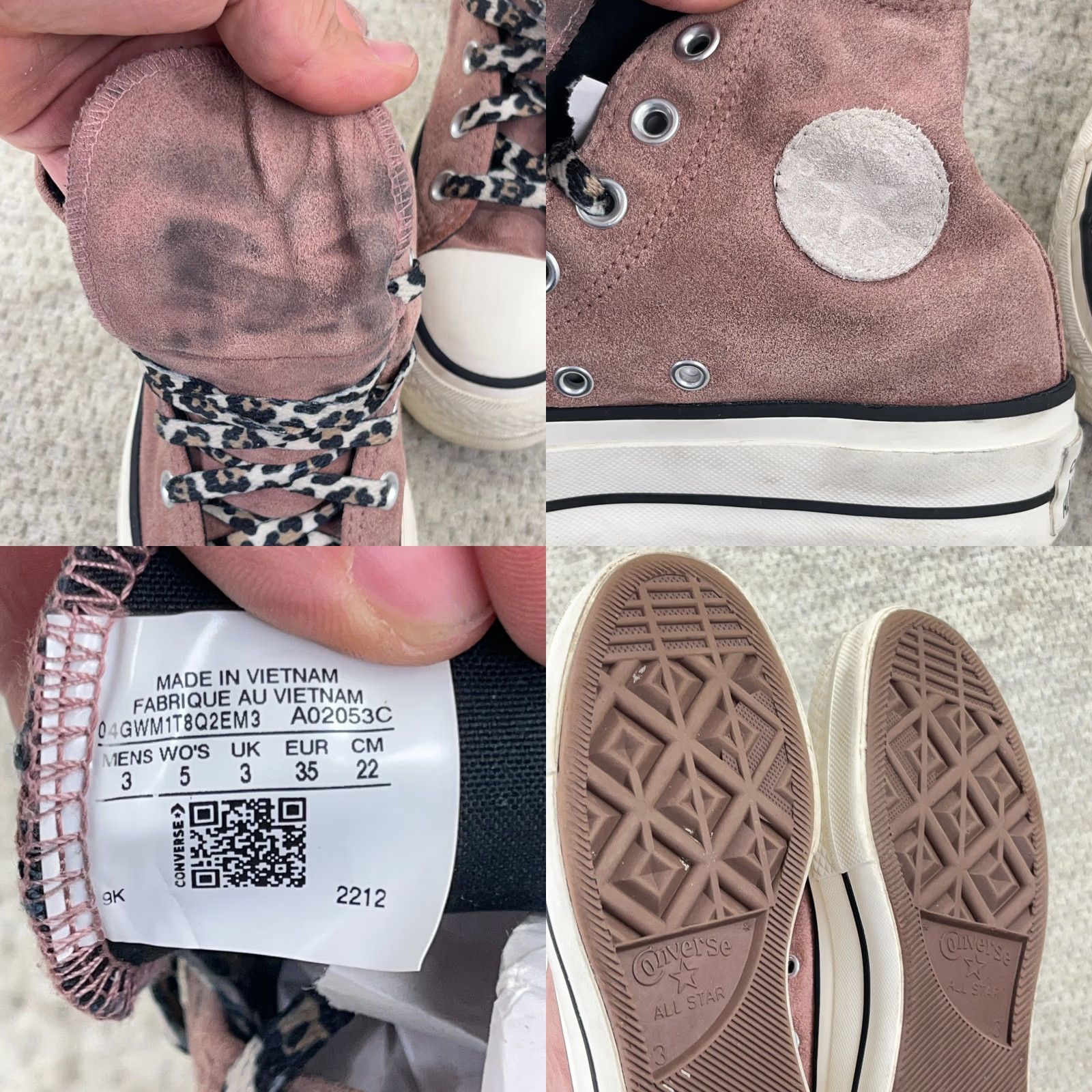 Converse VINTAGE Converse Chuck 70 High Lift All Star Sneakers Womens 6 Mauve Suede Leopard Laces Size US 6 / IT 36 - 8 Thumbnail