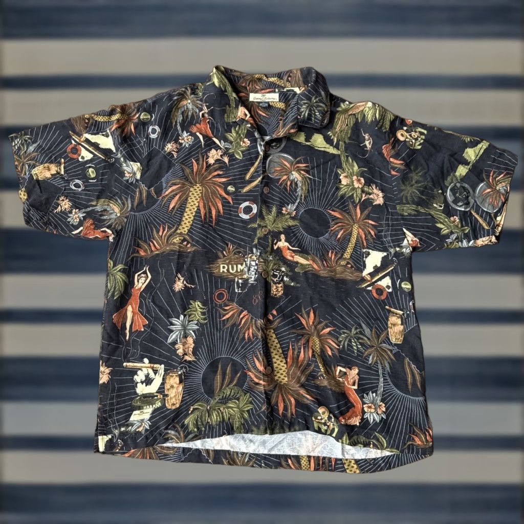 Tommy Bahama VINTAGE? No — Tommy Bahama Hula Girl Silk Hawaiian Shirt XL Black Button-Up Short Sleeve Men’s Shirt Size US XL / EU 56 / 4 - 1 Thumbnail