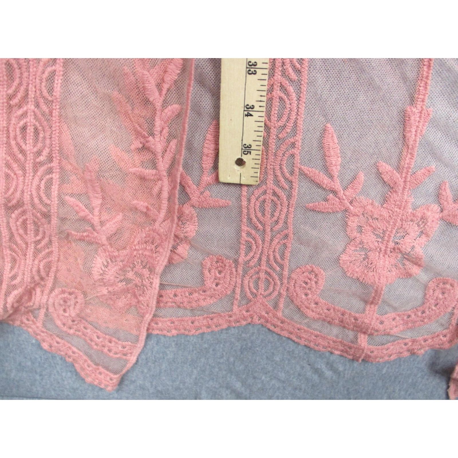 Vintage Lauren Conrad Kimono Womens One Size Pink Lace Sheer Boho Layering Shirt/Coat/ Cape (O/S) Womens Size ONE SIZE - 4 Thumbnail