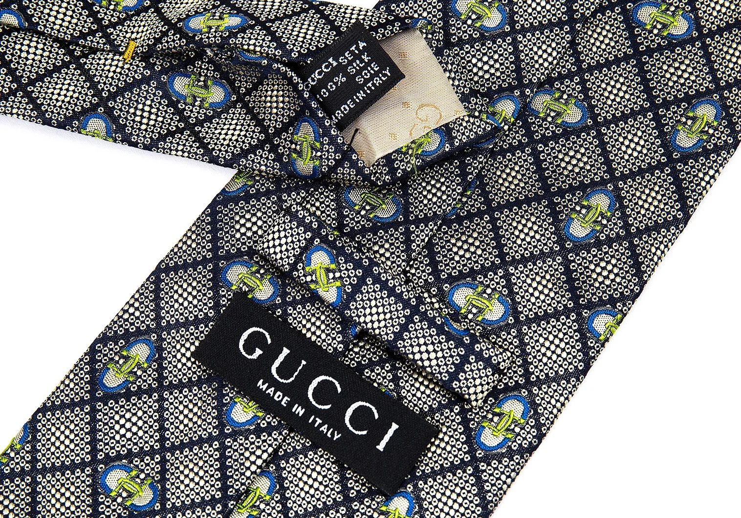 Gucci Silk Jacquard Tie in Beige and Navy Size ONE SIZE - 7 Thumbnail