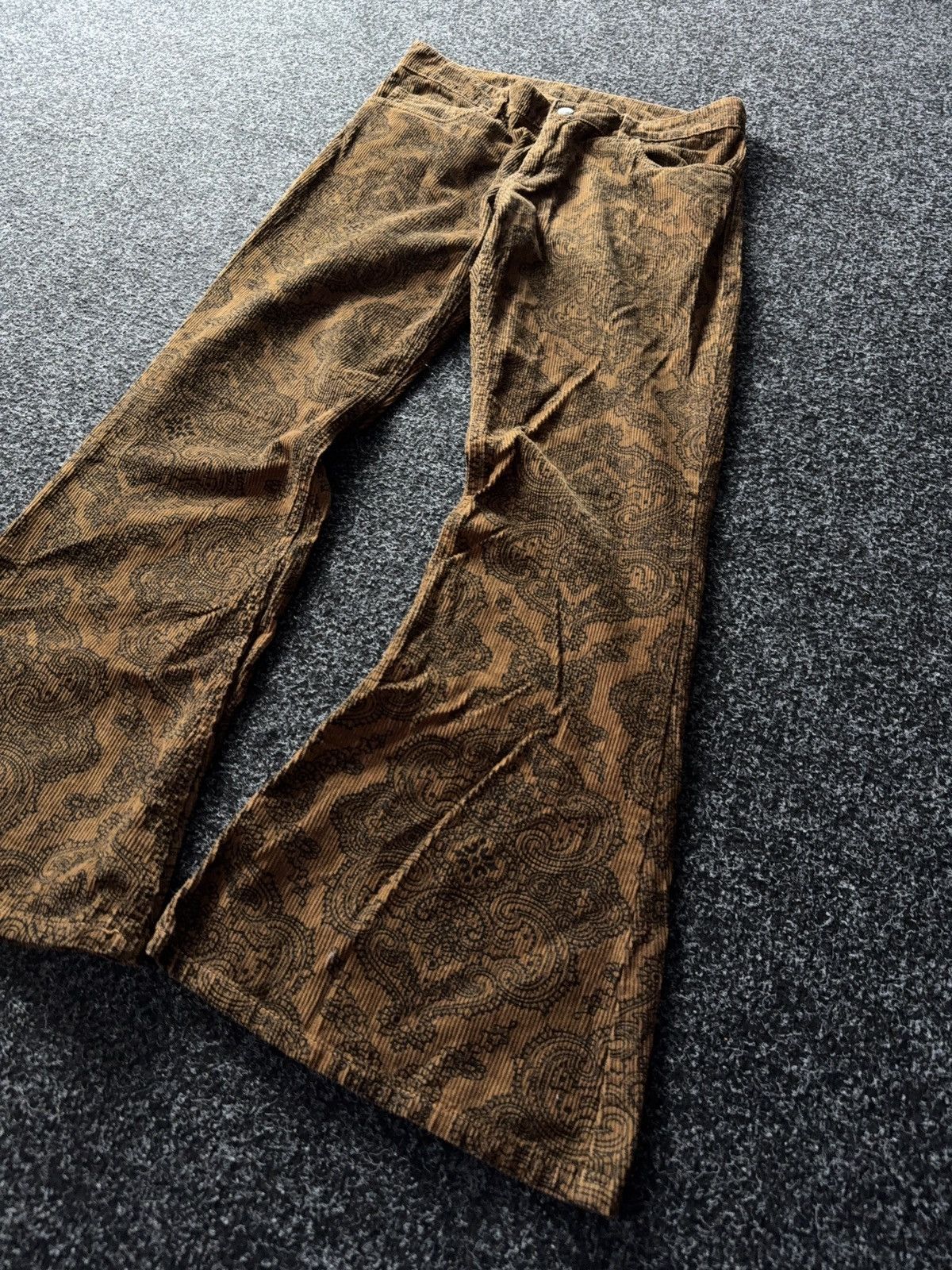 Japanese Brand Paisley Corduroy Flare Pants Y2K Japan Style Hysteric Mood Size 31" - 3 Thumbnail