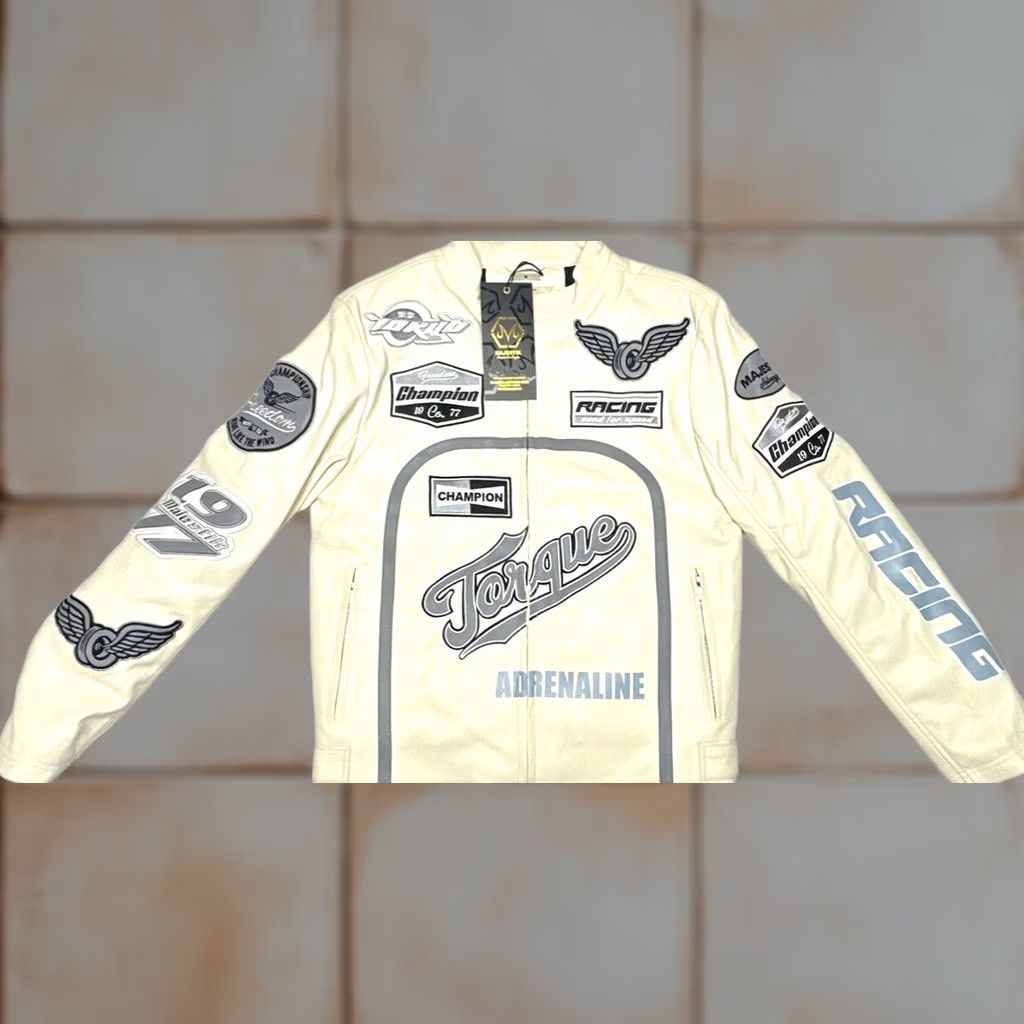 Vintage Majestik Moto Jacket Speedster Theme Vanilla Cream Logos Mens Size Medium Shirt Jacket Mens Cream Logos Moto Jacket Size US M / EU 48-50 / 2 - 1 Thumbnail