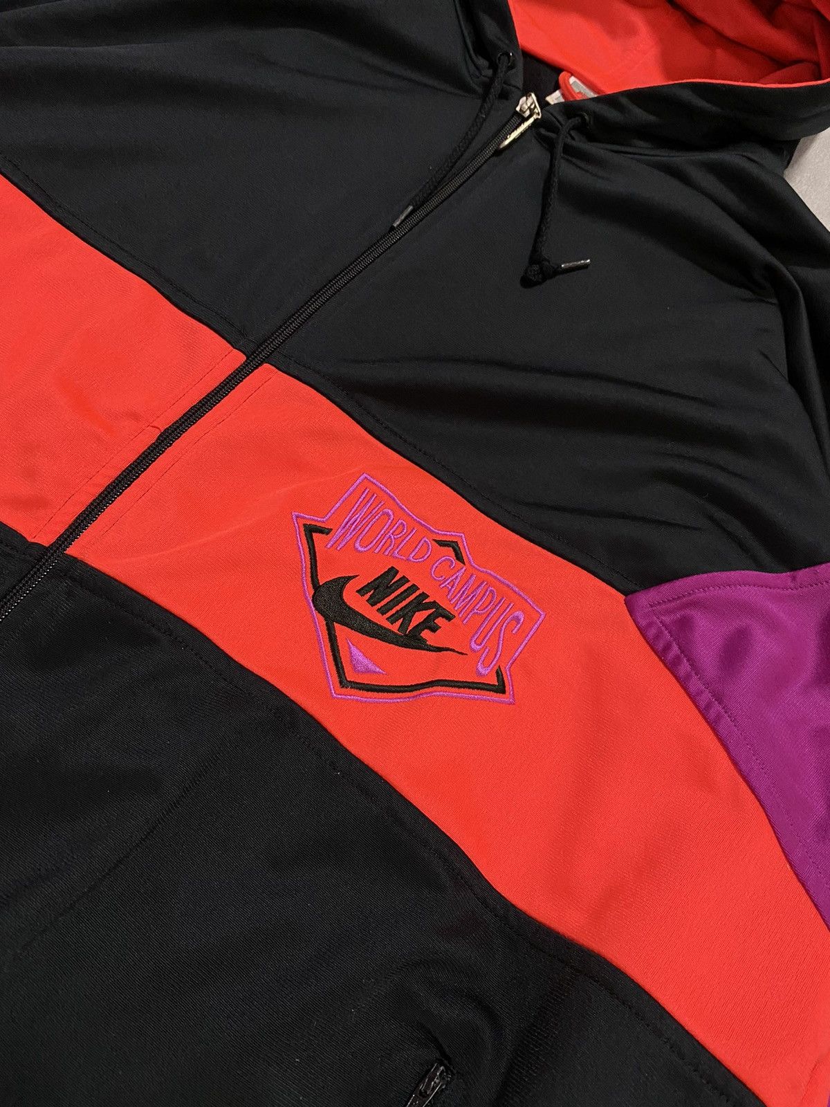 Nike × Vintage Vintage Zip Up Hoodie Nylon Nike WORLD CAMPUS Rare model Size US XL / EU 56 / 4 - 3 Thumbnail