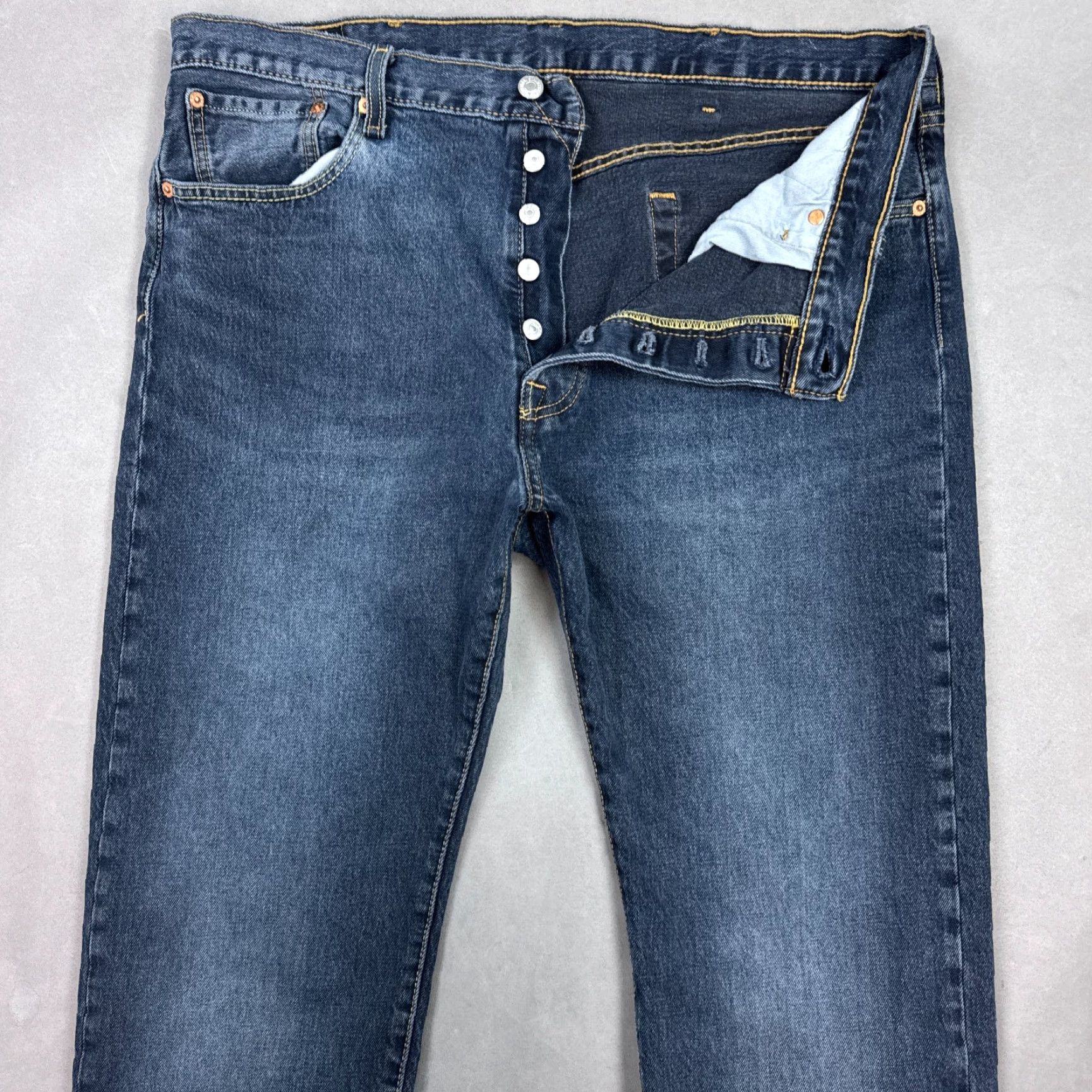 Levi's Levi's 501 Jeans Mens 38x30 Blue Button Fly Denim Pants Faded Dark Stretch Work Jeans Size US 38 / EU 54 - 2 Thumbnail