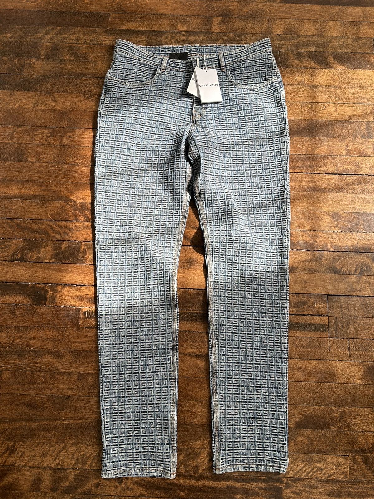 image of Givenchy 4G Monogram Denim in Light Blue, Men's (Size 33)