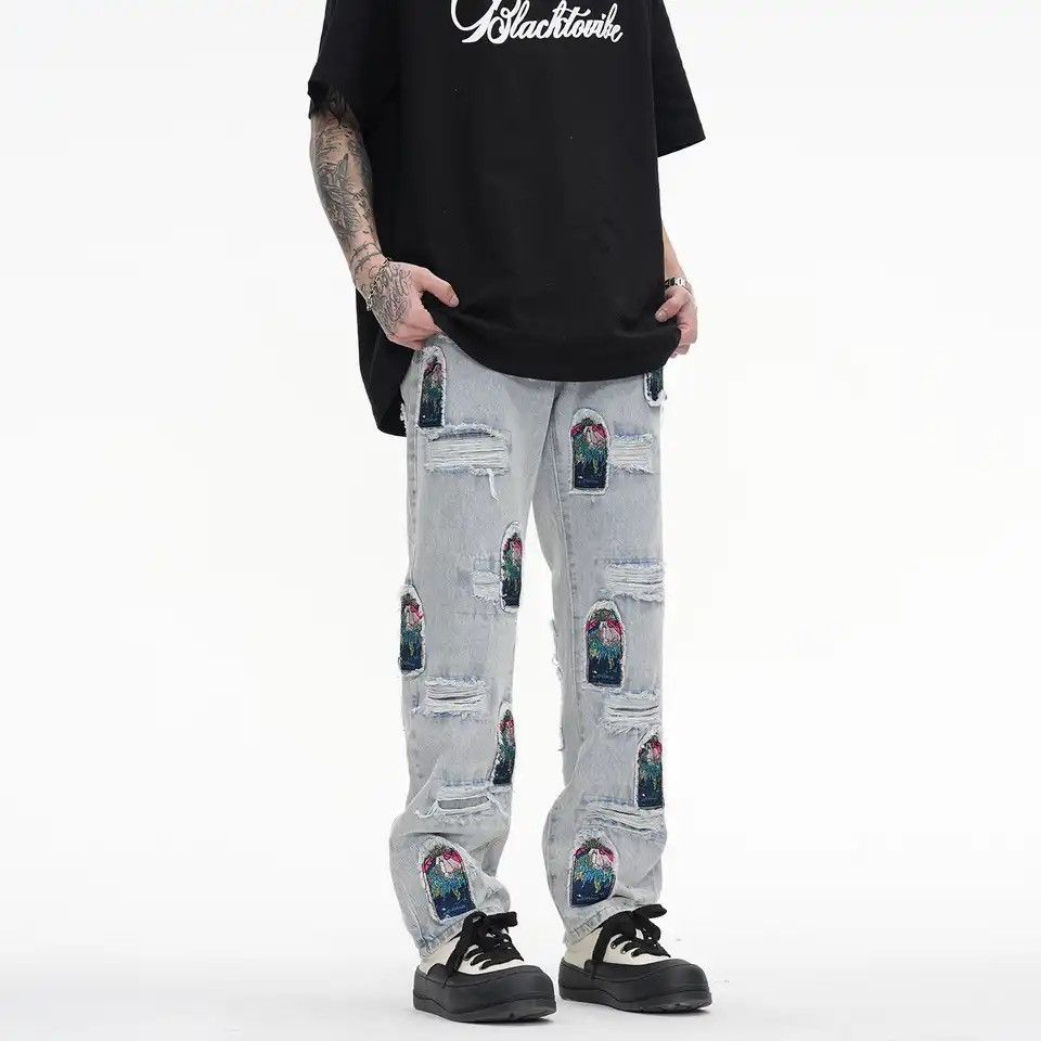 Japanese Brand Retro Patch Embroidered Pleated Jean Size US 30 / EU 46 - 4 Thumbnail