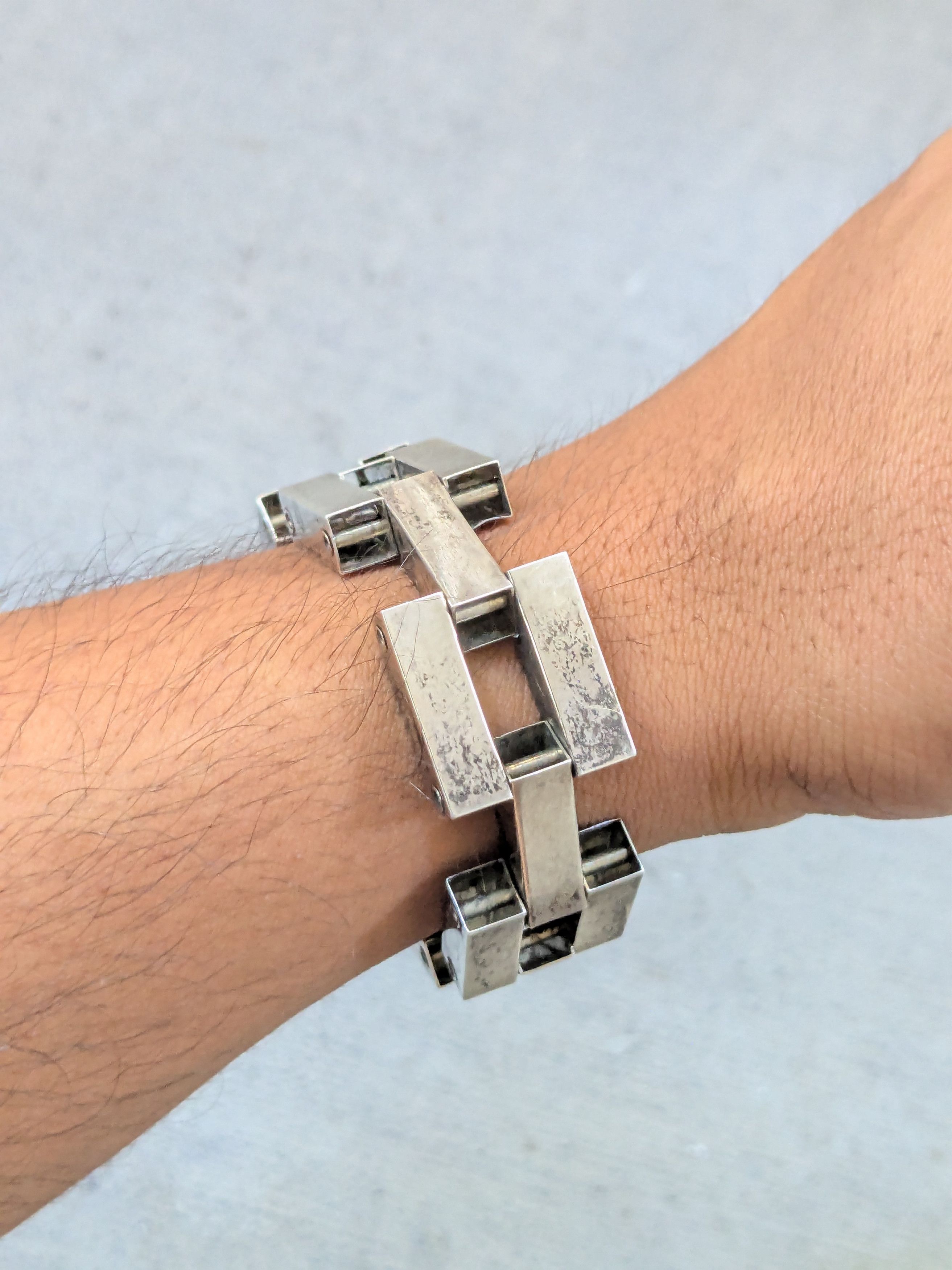 Other Vintage Sterling Silver Bracelet Modern Industrial 7.75" Size ONE SIZE - 15 Thumbnail