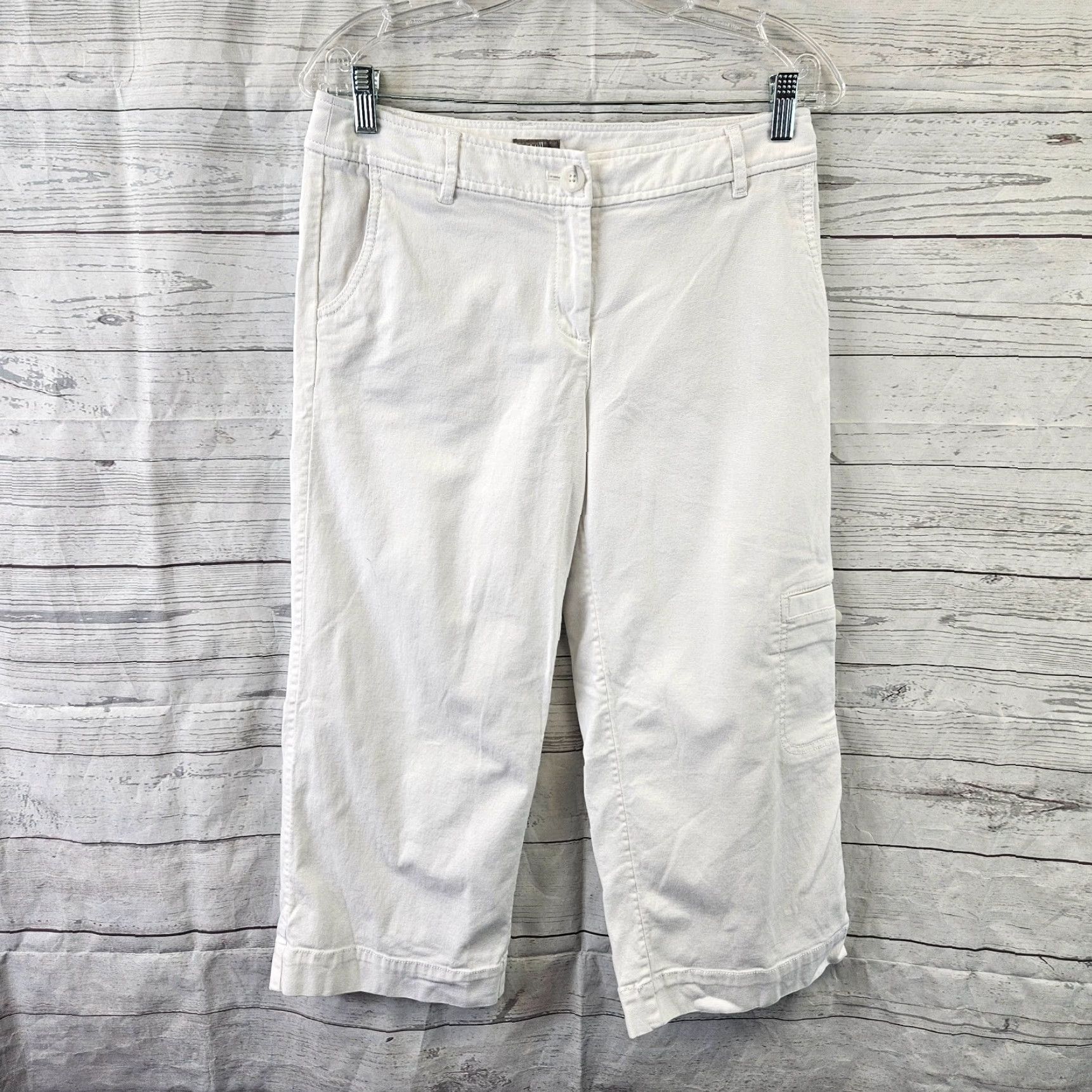 J. Jill J. Jill Womens Cropped Pants 6 White Cotton Blend Mid Rise Flat Front Zip Size 28" / US 6 / IT 42 - 2 Thumbnail