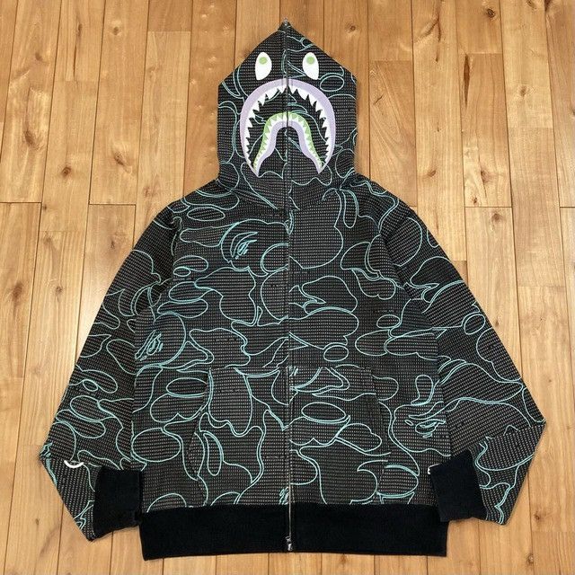 Bape 💫Glow in the dark💫 BAPE TEXT CODE CAMO Shark Full Zip Hoodie Size US XL / EU 56 / 4 - 2 Thumbnail