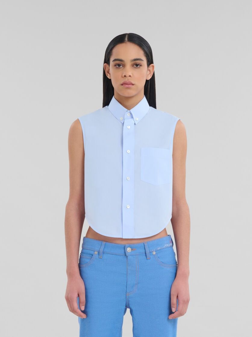 Marni oc11z0525 Organic Poplin Cropped Shirt in Blue Size M / US 6-8 / IT 42-44 - 2 Thumbnail