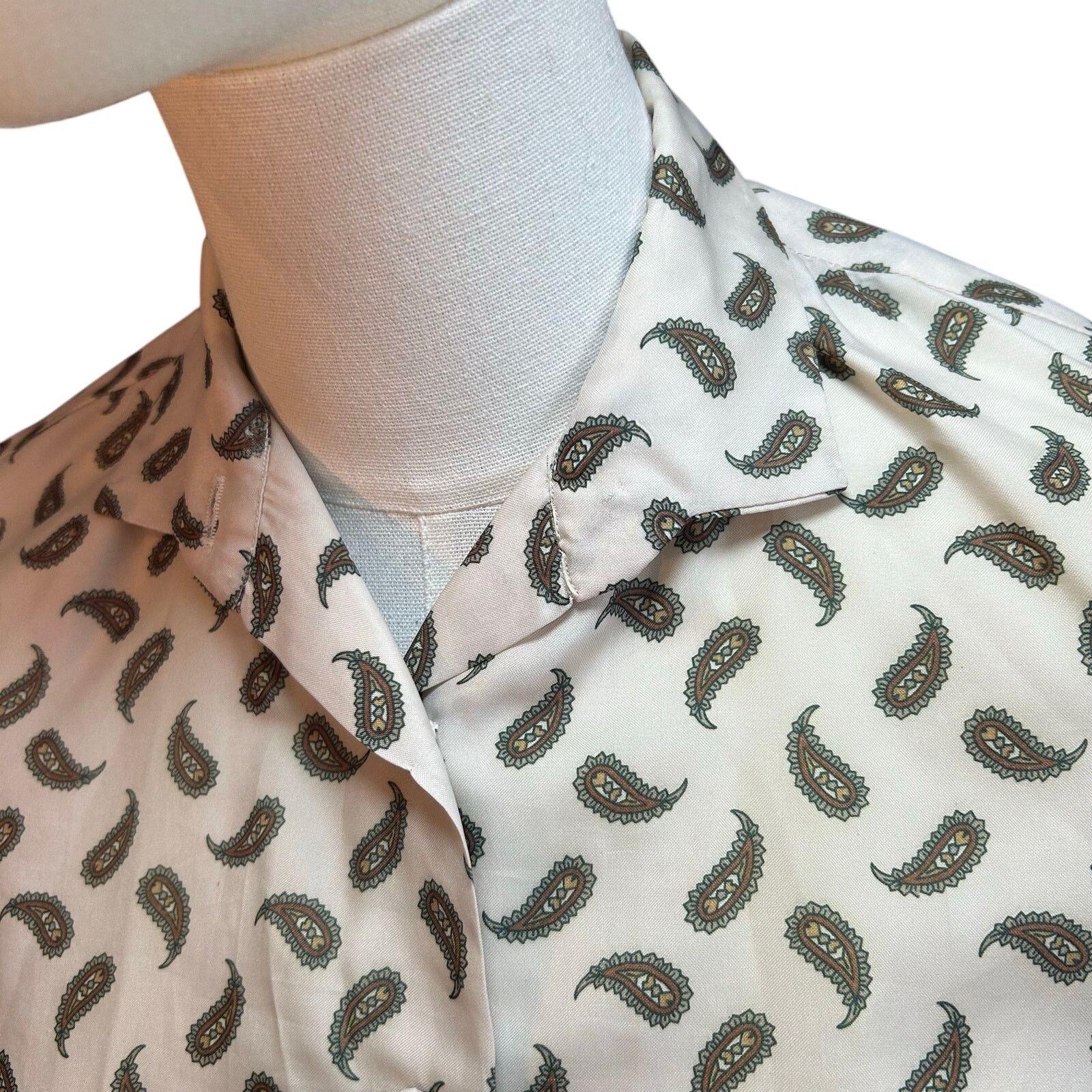 Handmade VTG 90s White Green Paisley Top Cloth Button Whimsigoth Boho Size M / US 6-8 / IT 42-44 - 3 Thumbnail