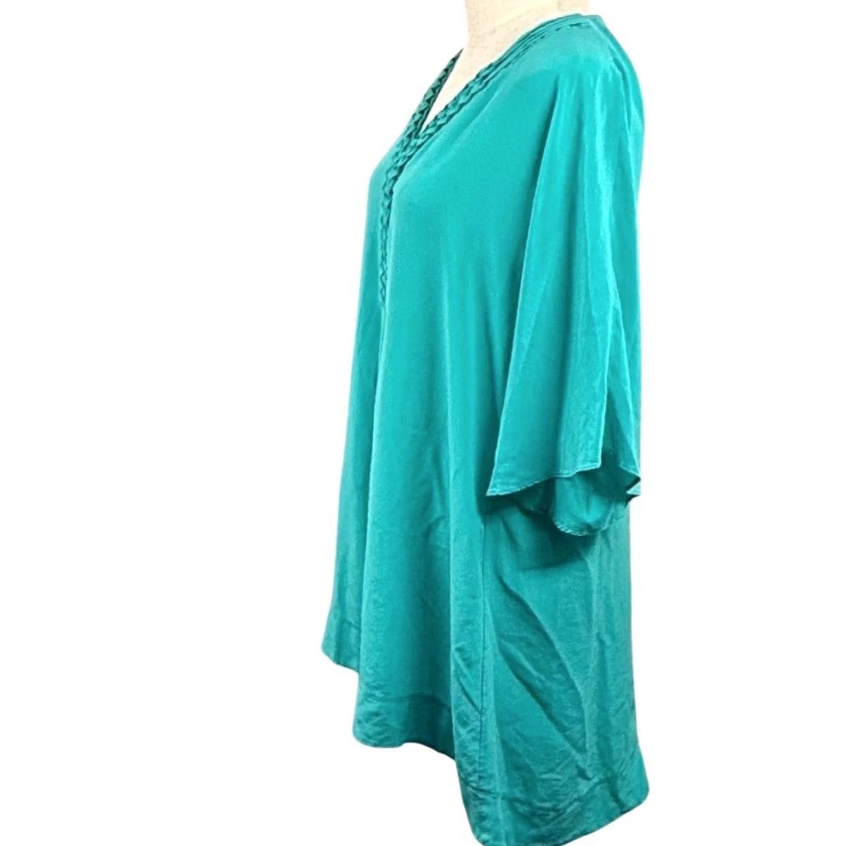 Vintage MARYAN MEHLHORN M Silk Tunic Dress Braided V-Neck Kimono Resortwear Quiet Luxury Size ONE SIZE - 3 Thumbnail
