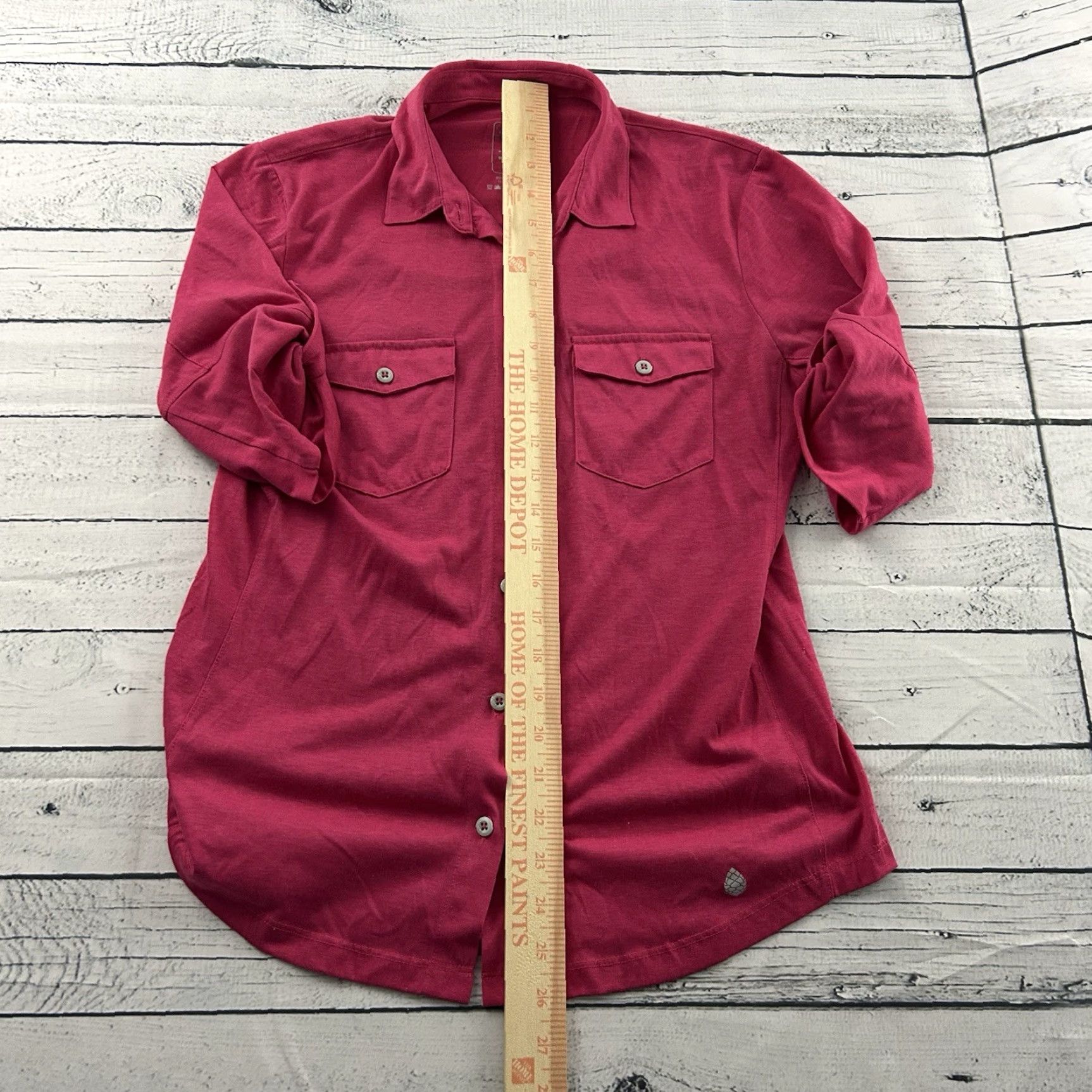 Doublet Stio 3/4 Sleeve Button Front Double Pocket Top Women's M Pink Shirt 3/4 Sleeve Button-Up Pockets Size M / US 6-8 / IT 42-44 - 4 Thumbnail