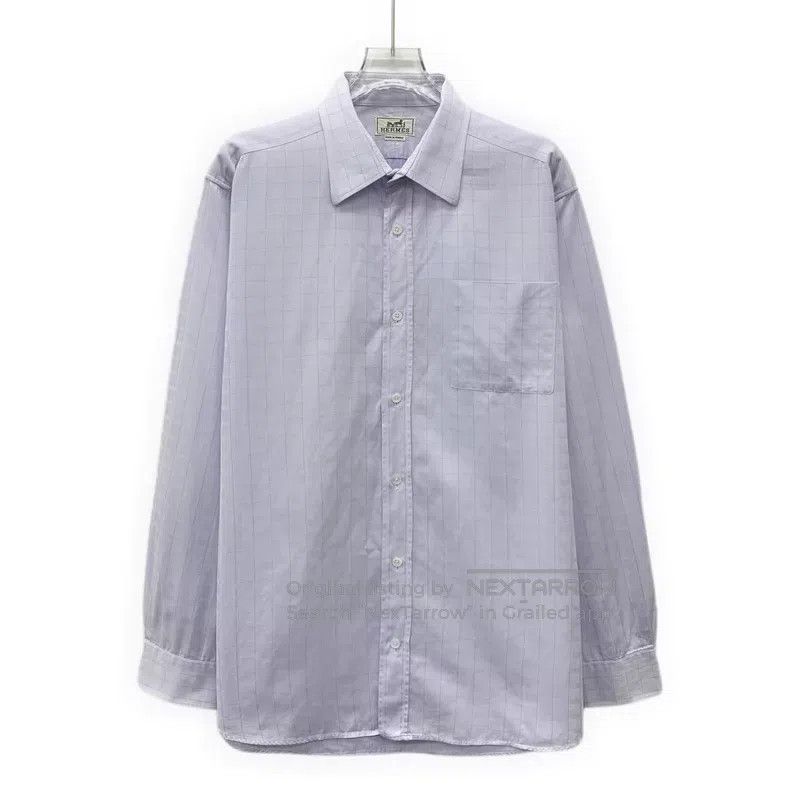 Hermes Hermes Light purple check cotton long sleeve shirt Size M / US 6-8 / IT 42-44 - 1 Thumbnail