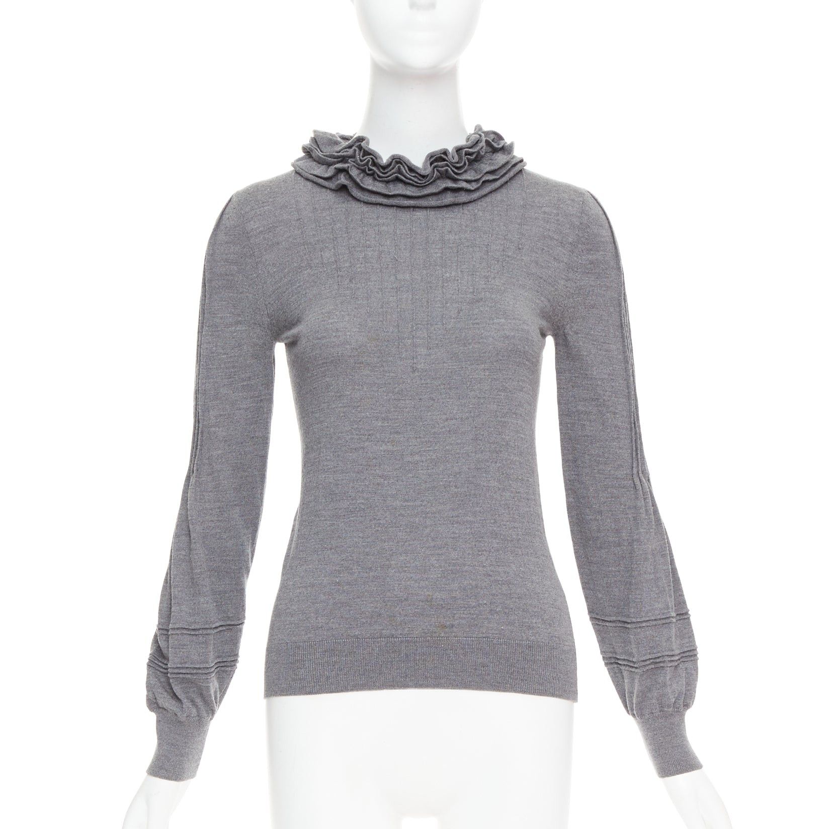 Fendi FENDI Vintage grey extrafine wool ruffle collar pleated sweater IT40 S Size S / US 4 / IT 40 - 1 Thumbnail