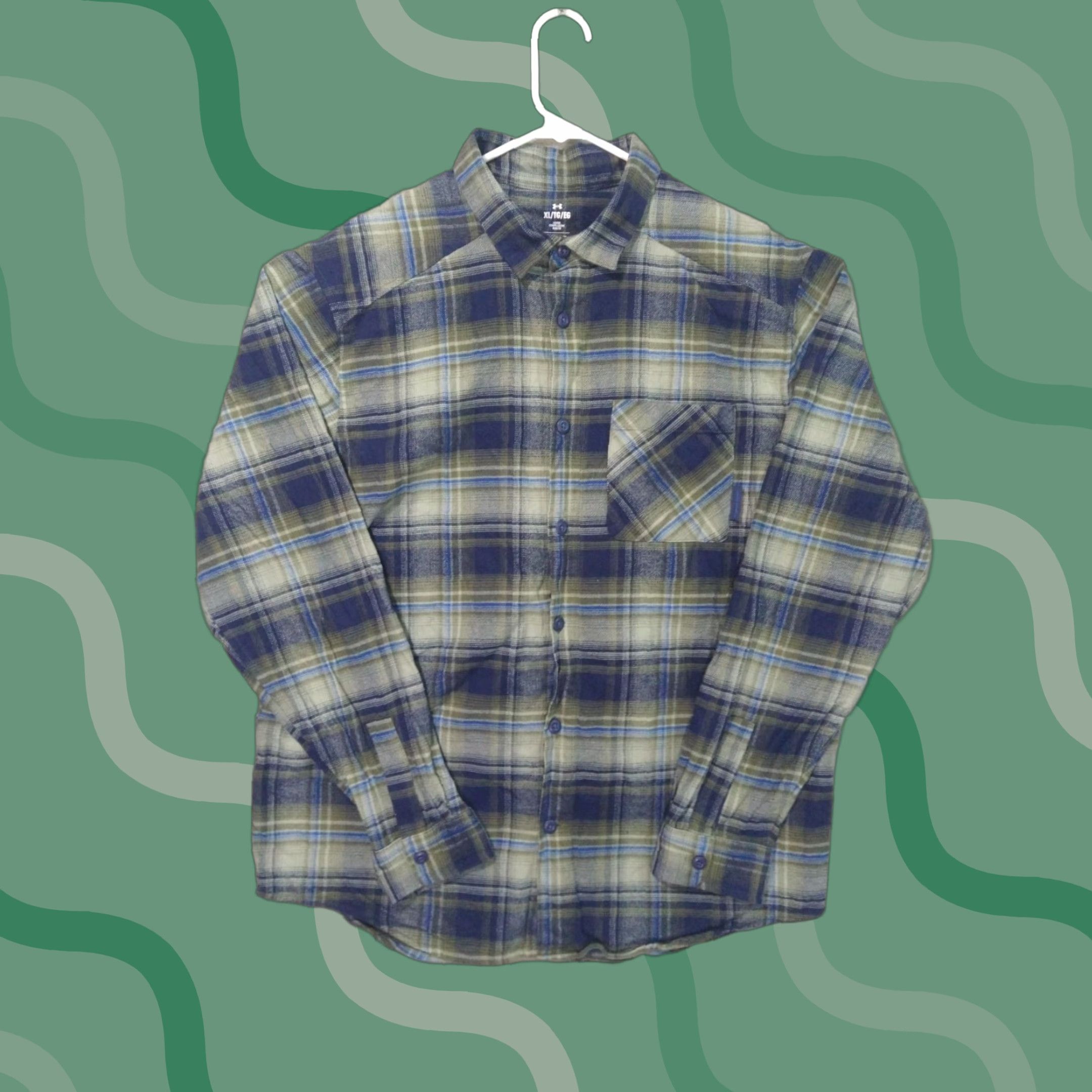 Under Armour Under Armour Shirt Mens XL Gray Blue Plaid Flannel Long Sleeve Button Up Casual Outdoor Pockets Mens XL Size US XL / EU 56 / 4 - 1 Thumbnail