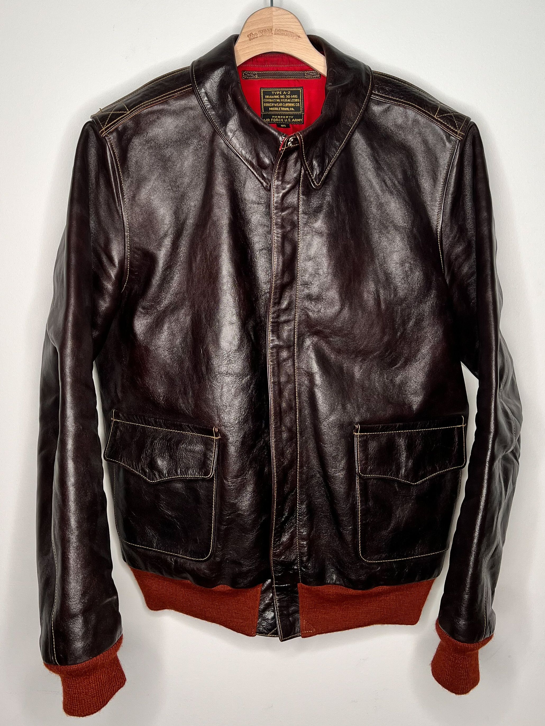 image of Rainbow Country Red Silk A-2 Size 44 Shinki Seal Brown Horsehide, Men's