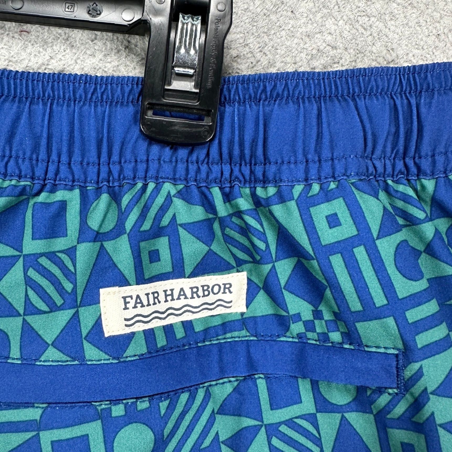 Vintage Fair Harbor Board Shorts Mens 2XL Blue Geometric Drawstring Pocket Elastic Waist Size US 39 - 6 Thumbnail