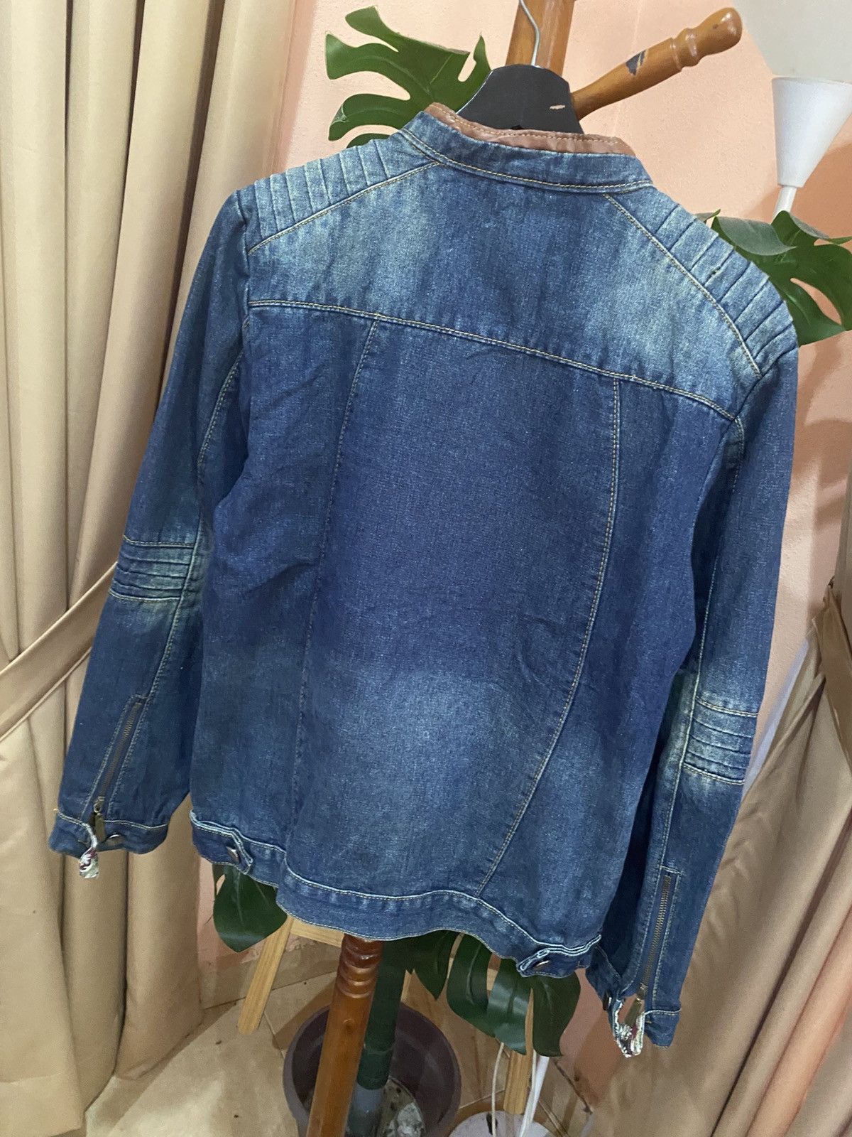Other Vintage denim biker-style zip jacket with brown leather trim Size US M / EU 48-50 / 2 - 11 Thumbnail