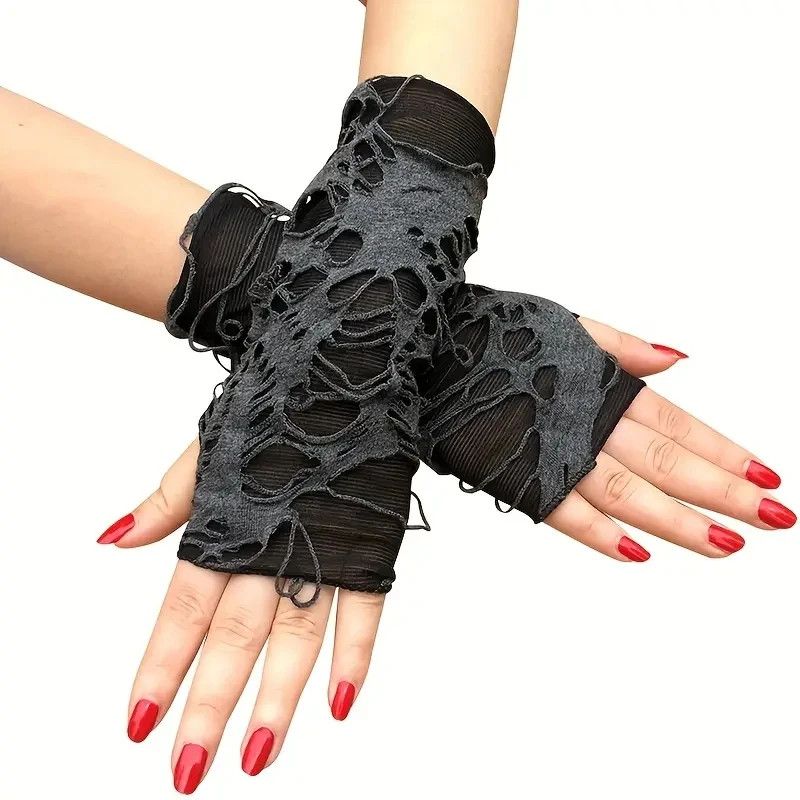 Other Gothic Fingerless Gloves Tear Stretchy Design Size ONE SIZE - 2 Thumbnail