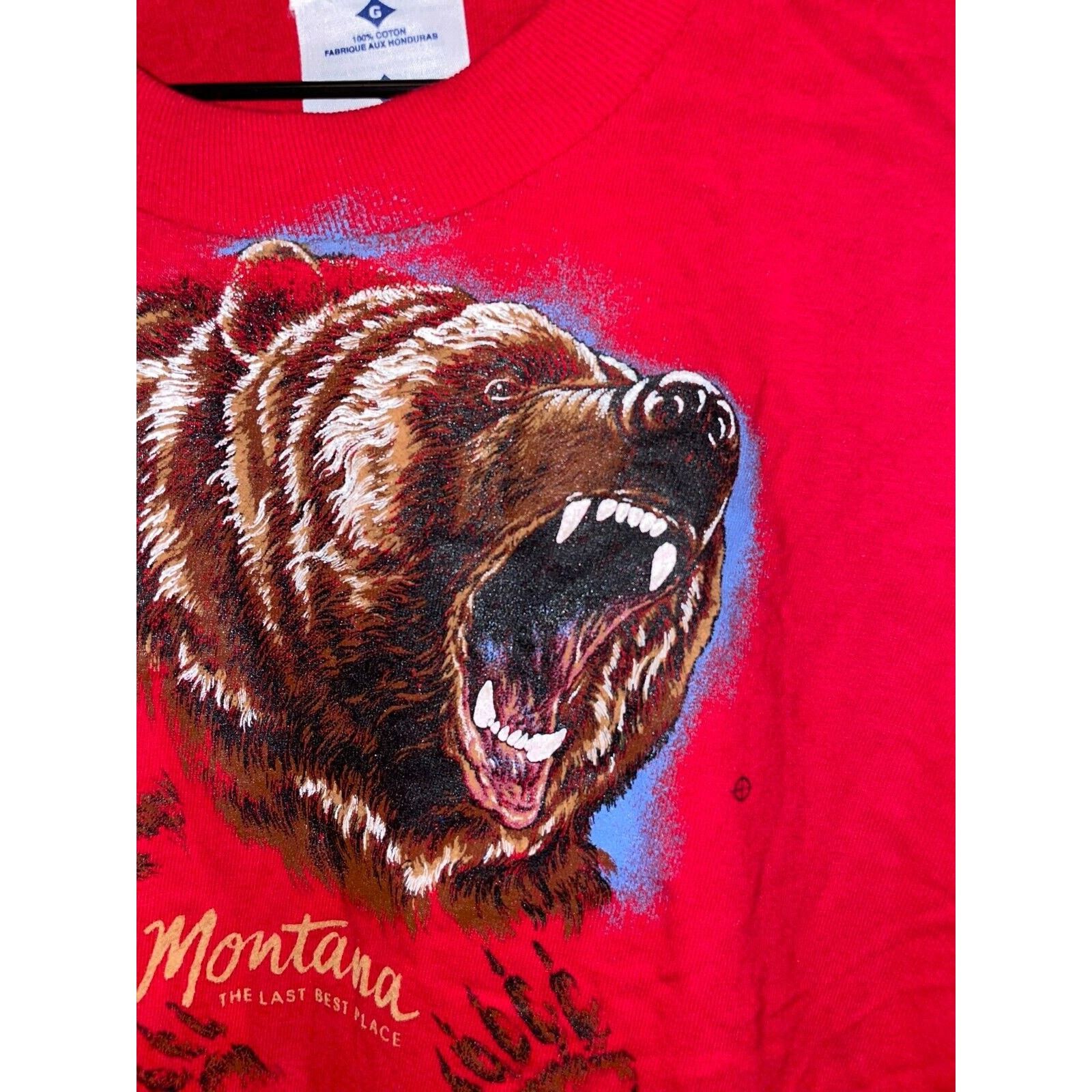 Jerzees Vintage Montana Bear Shirt The Last Best Place Tee Red 90s L Size US L / EU 52-54 / 3 - 3 Thumbnail