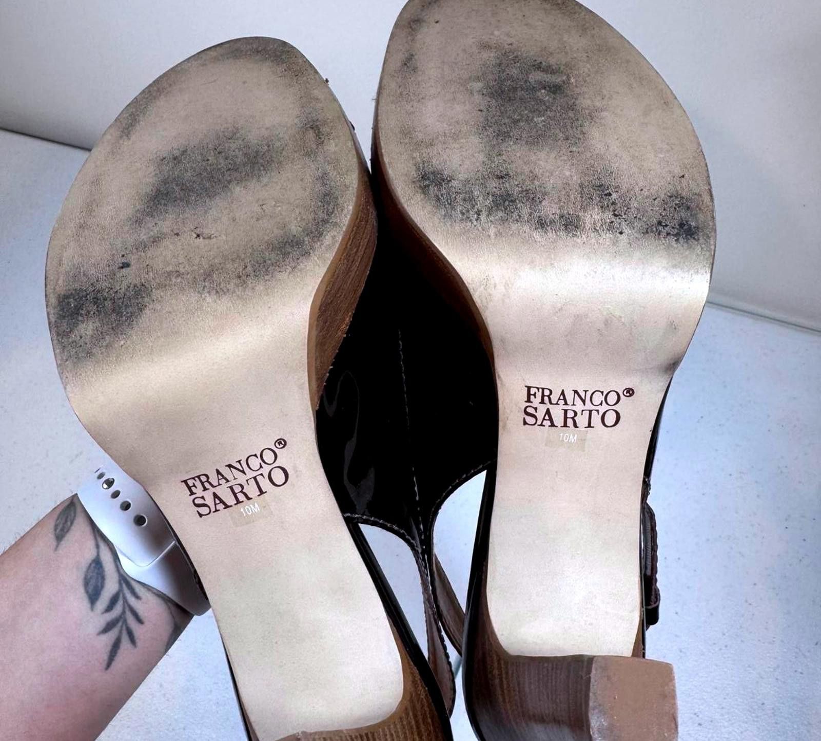Designer Franco Sarto Brown Patent Leather Slingback Heels Size US 10 / IT 40 - 4 Thumbnail