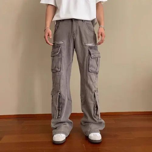 VIBE Multi Pocket Cargo Wide Leg Flare Gray Jeans Size US 30 / EU 46 - 4 Thumbnail