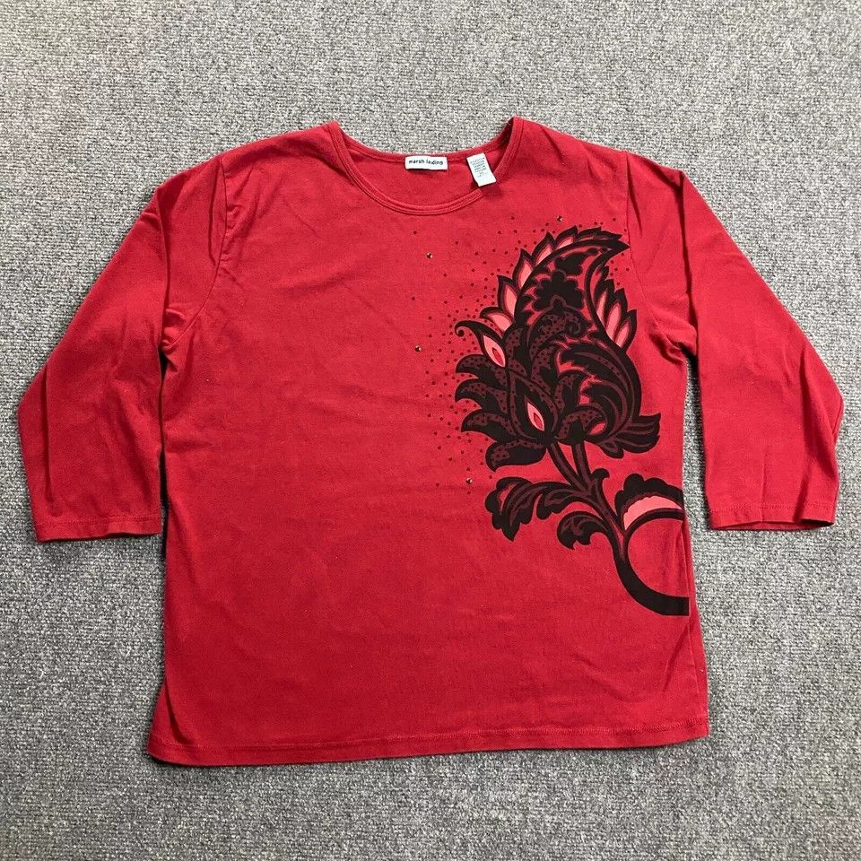 Other Marsh Landing Top Womens Extra Large Red 3/4 Sleeve Floral Size XL / US 12-14 / IT 48-50 - 1 Thumbnail