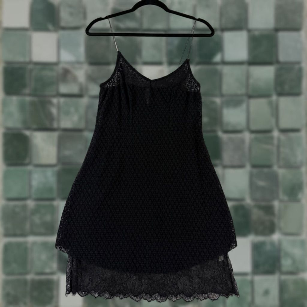 Free People Intimately Mini Lace Slip Pajama Dress Womens Medium Black  Layered Camisole Tank Bohemian 90s? (