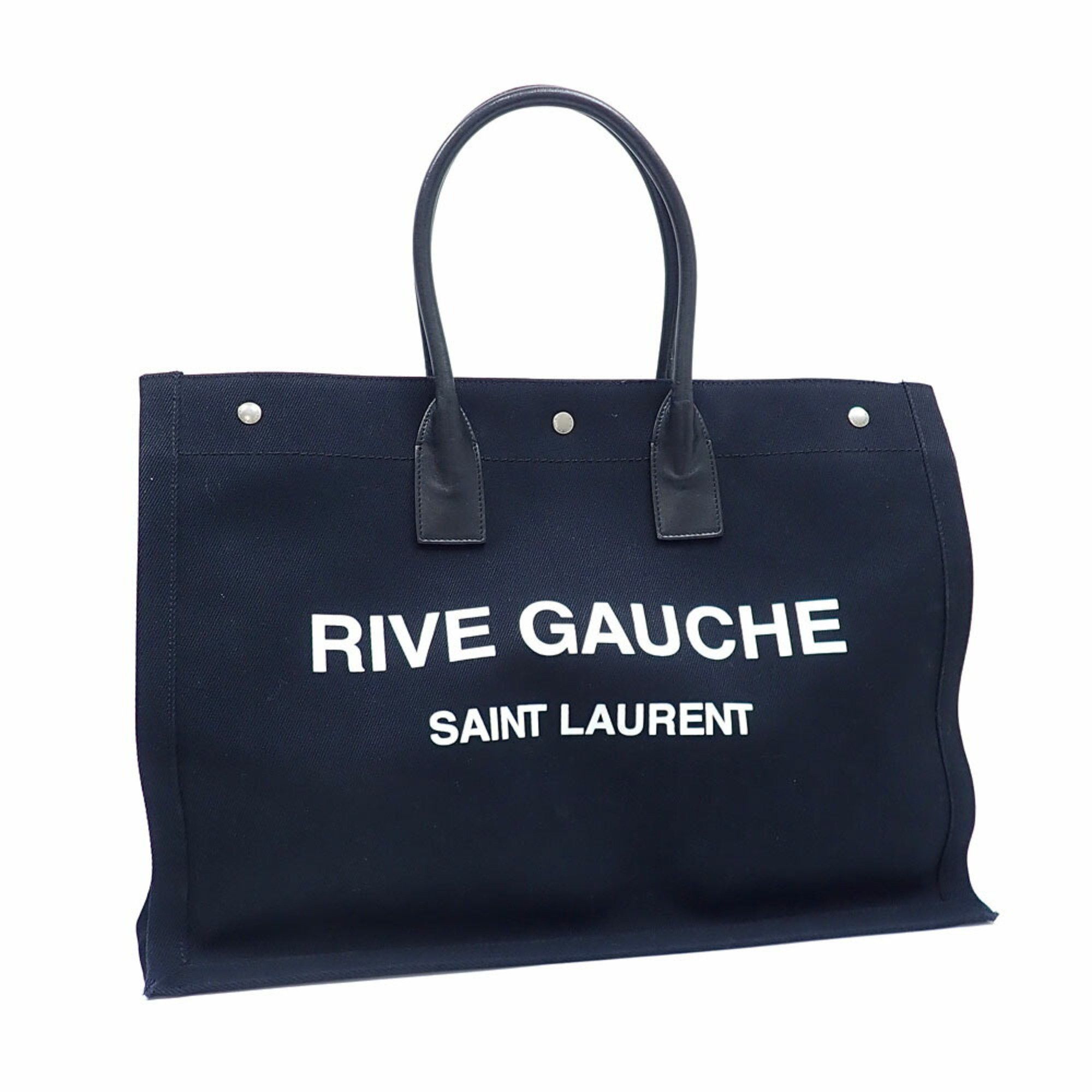 Saint Laurent Paris Tote Bag Rive Gauche Women's Black Canvas Leather 509415 Hand