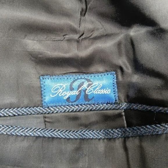 Vintage Royal Classic Men's 44R Blue Herringbone Wool Two Button Blazer Size 44R - 4 Thumbnail